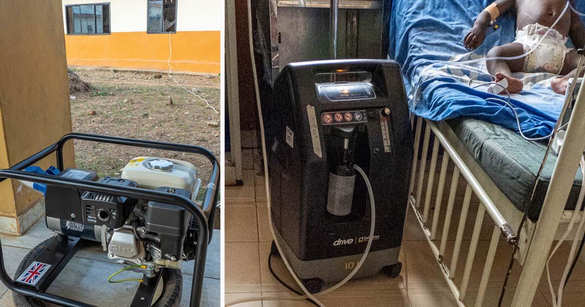 På Moyamba Government Hospital saknas elektricitet. Eftersom de haft svårt att få tag på diesel sedan kriget i Ukraina bröt ut har de nu köpt in en bensindriven generator som komplement för att barn ska kunna få syrgas. 