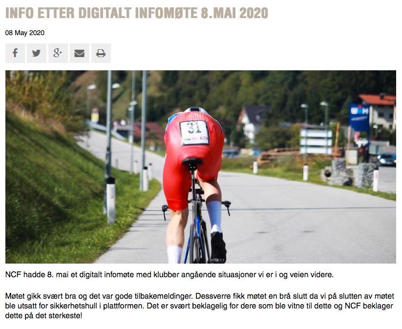 Skärmdump från Norges cykelförbunds hemsida. 