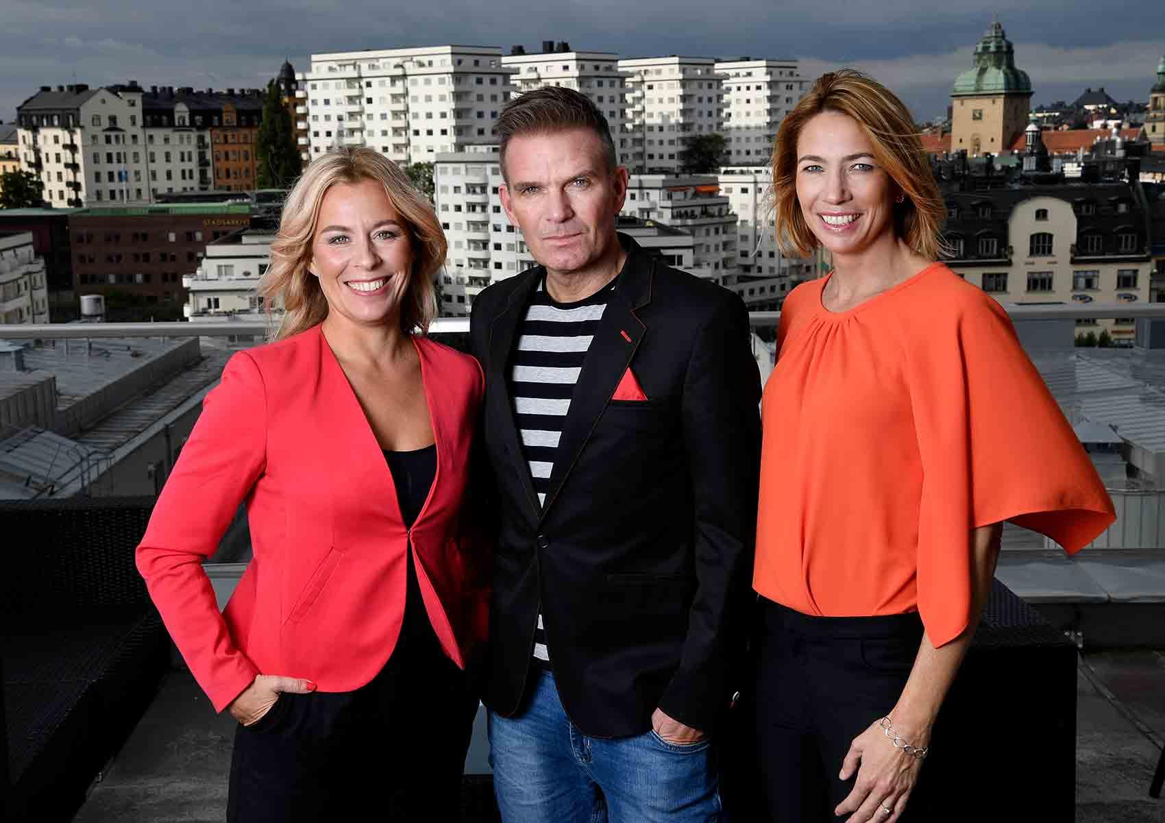 Programledarna Maria Bjaring, Claes Åkesson och Karin Magnusson.