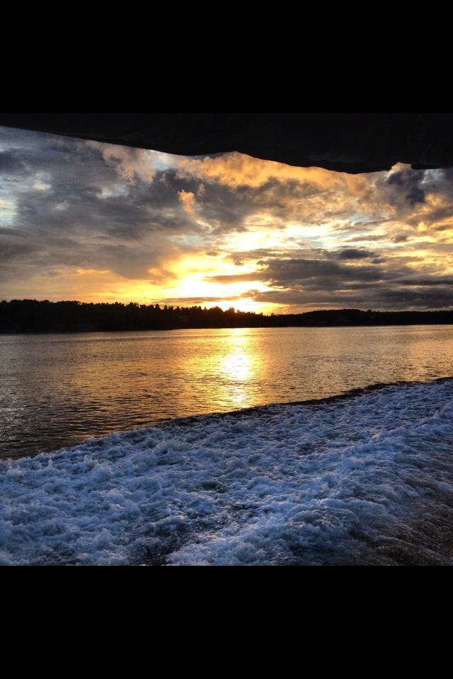 Härlig sommarkväll, bild tagen från båten i Stockholms skärgård på väg till Sandhamn.