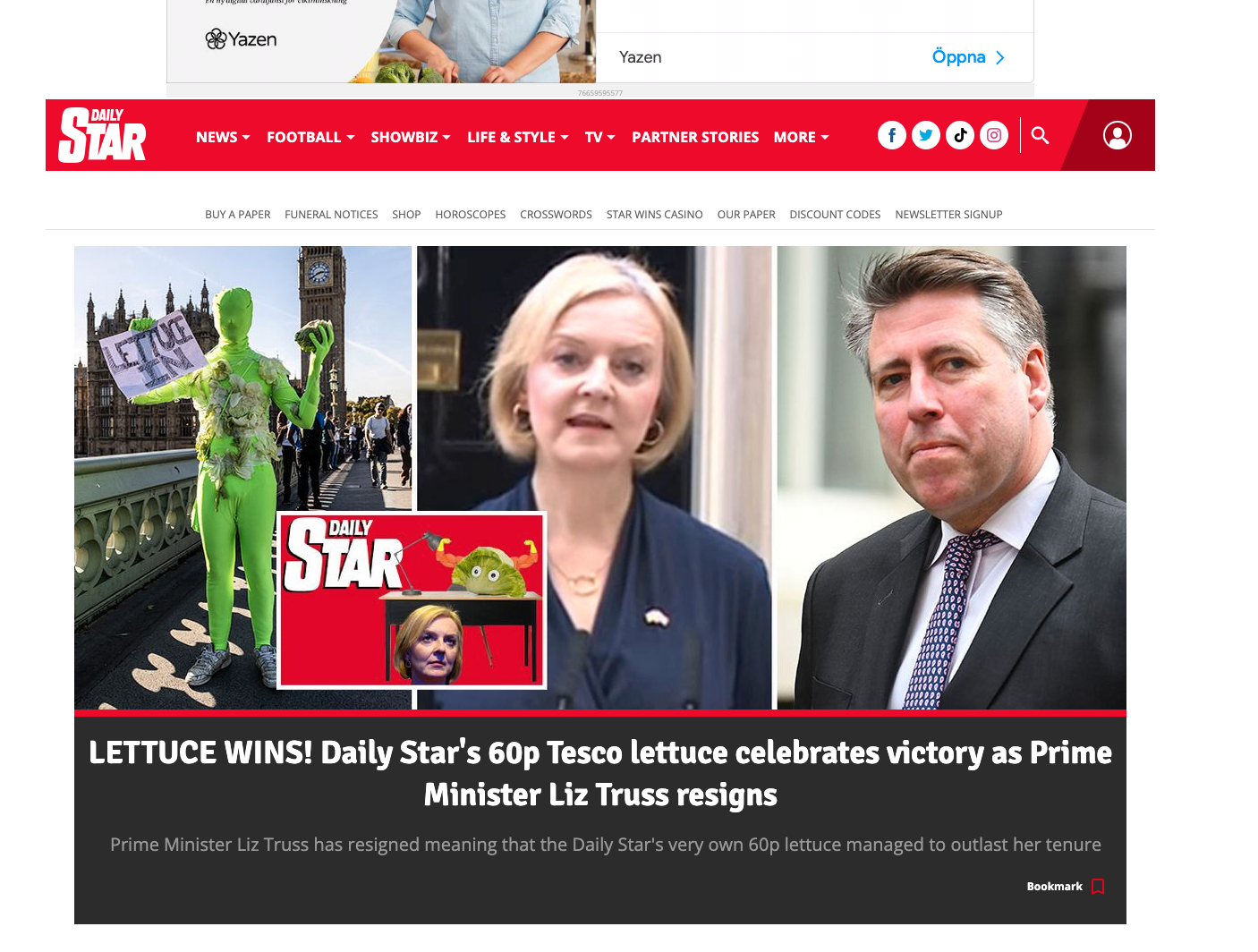 Daily Stars förstasida på torsdagseftermiddagen