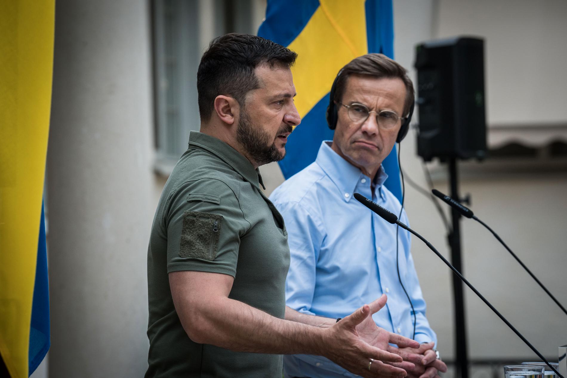 Ukrainas president Volodymyr Zelenskyj besöker statsminister Ulf Kristersson på Harpsund i augusti 2023.
