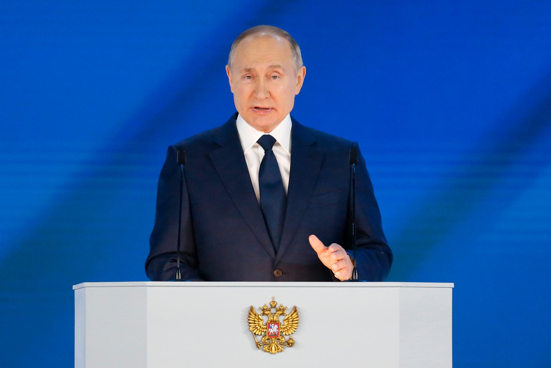 Vladimir Putin håller sitt årliga linjetal i Moskva.