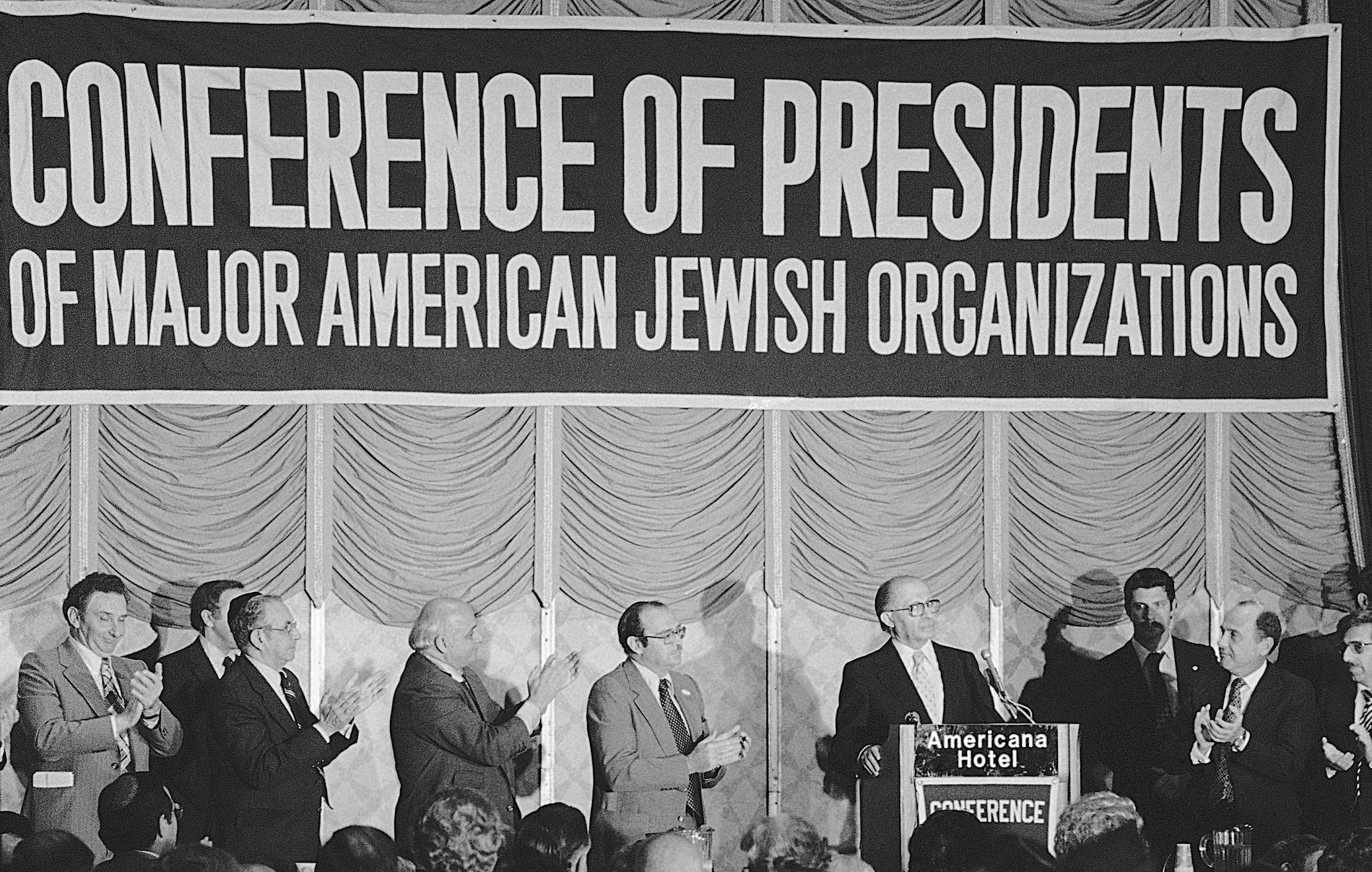 Israels premiärminister Menachem Begin träffar företrädare för amerikanska judiska organisationer i New York 1978.