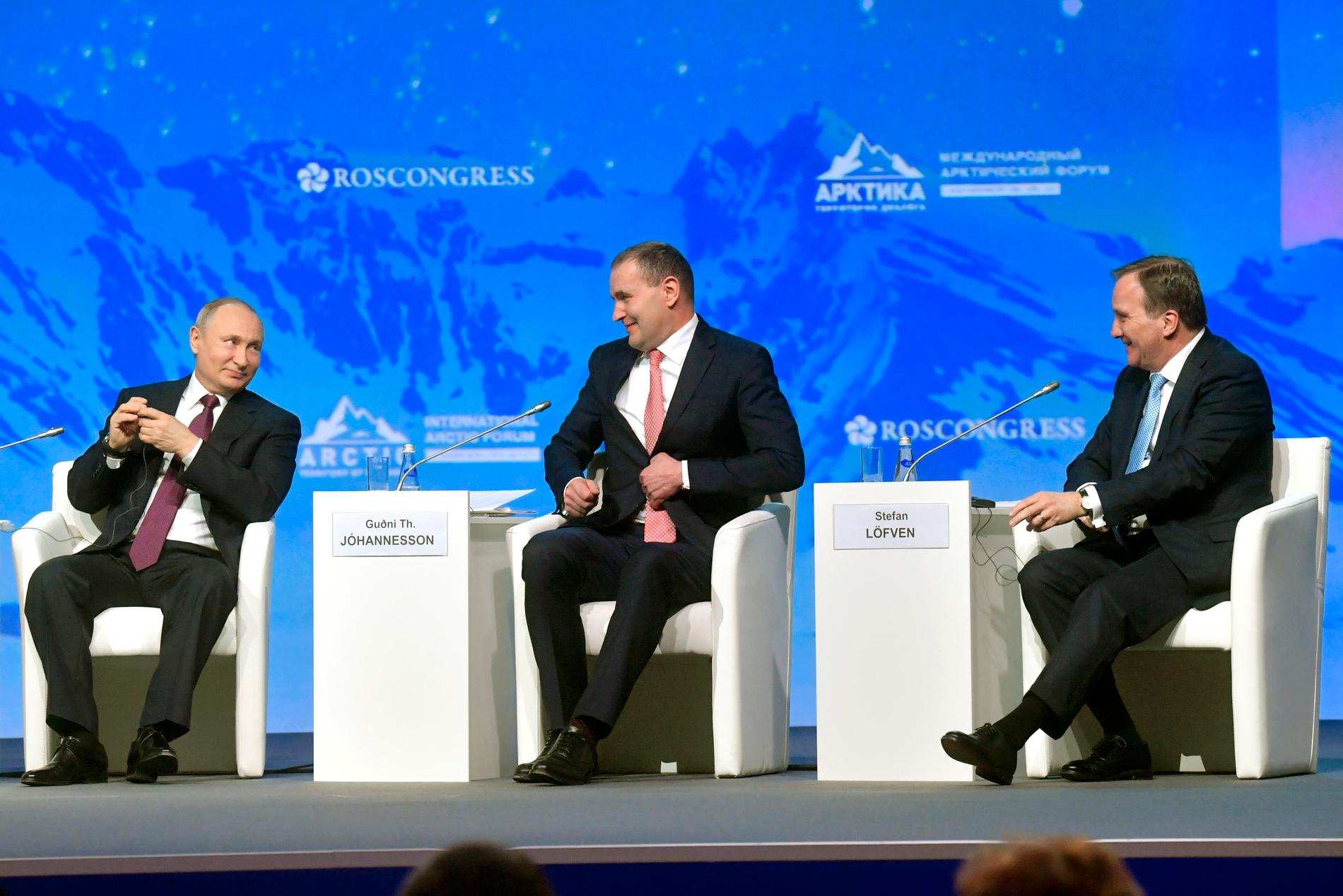Rysslands president Vladimir Putin, Islands President Guoni Johannesson och statsminister Stefan Löfven