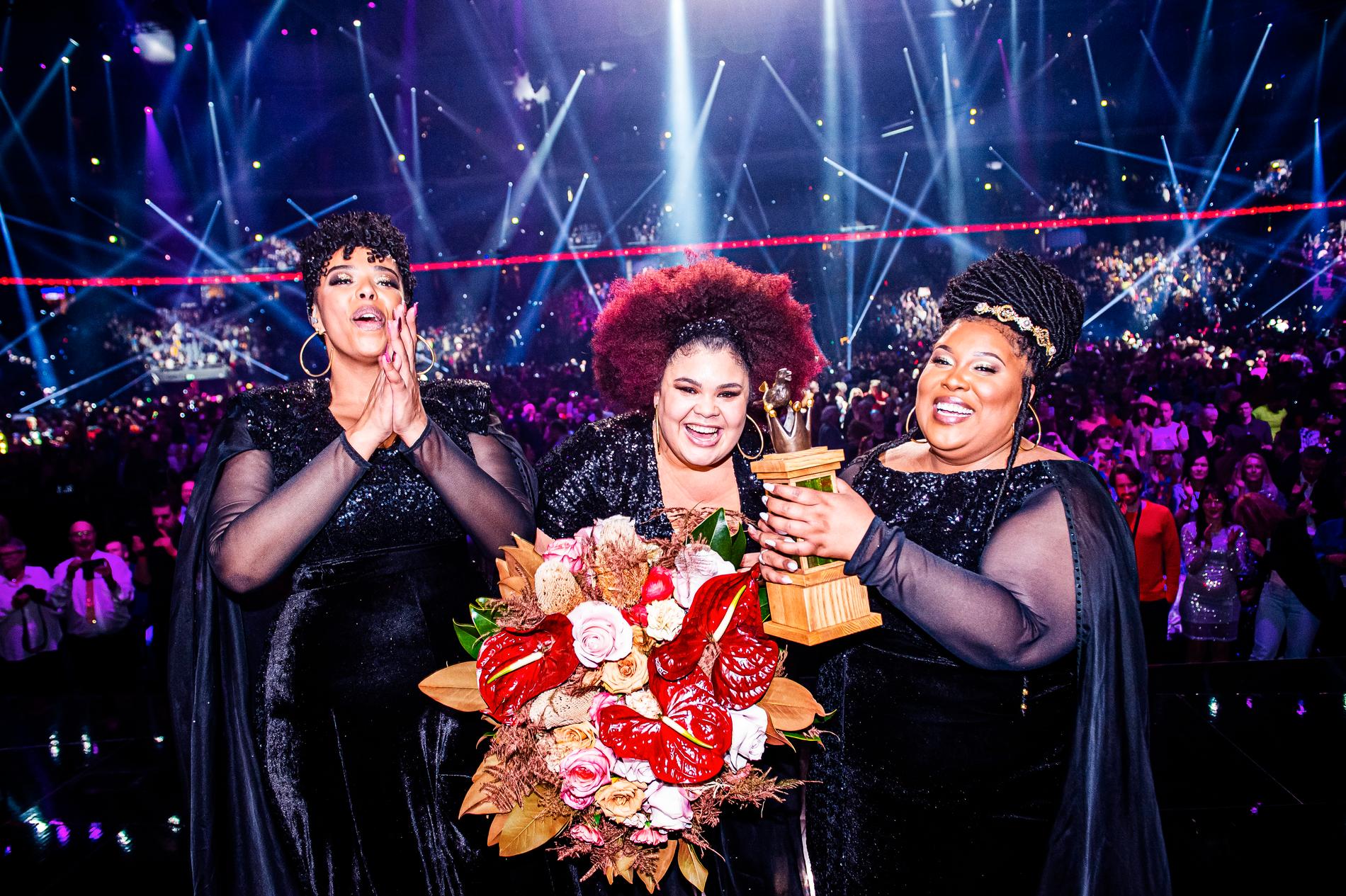Dina Yonas, Manna Loulou Lamotte och Ashley Haynes i The Mamas vann Melodifestivalen 2020.