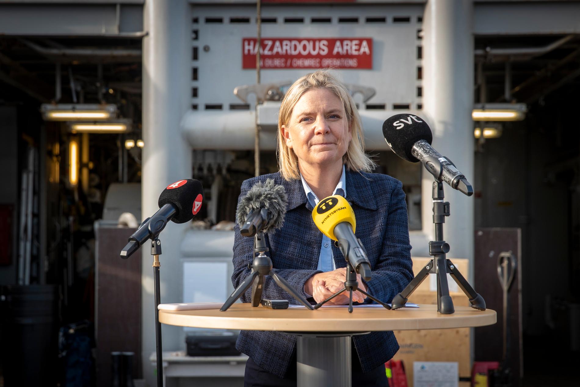 Avgående satsminister Magdalena Andersson besökte Karlskrona under måndagen.