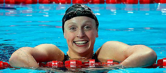 Katie Ledecky, USA, har tagit tre guld i Kazan.