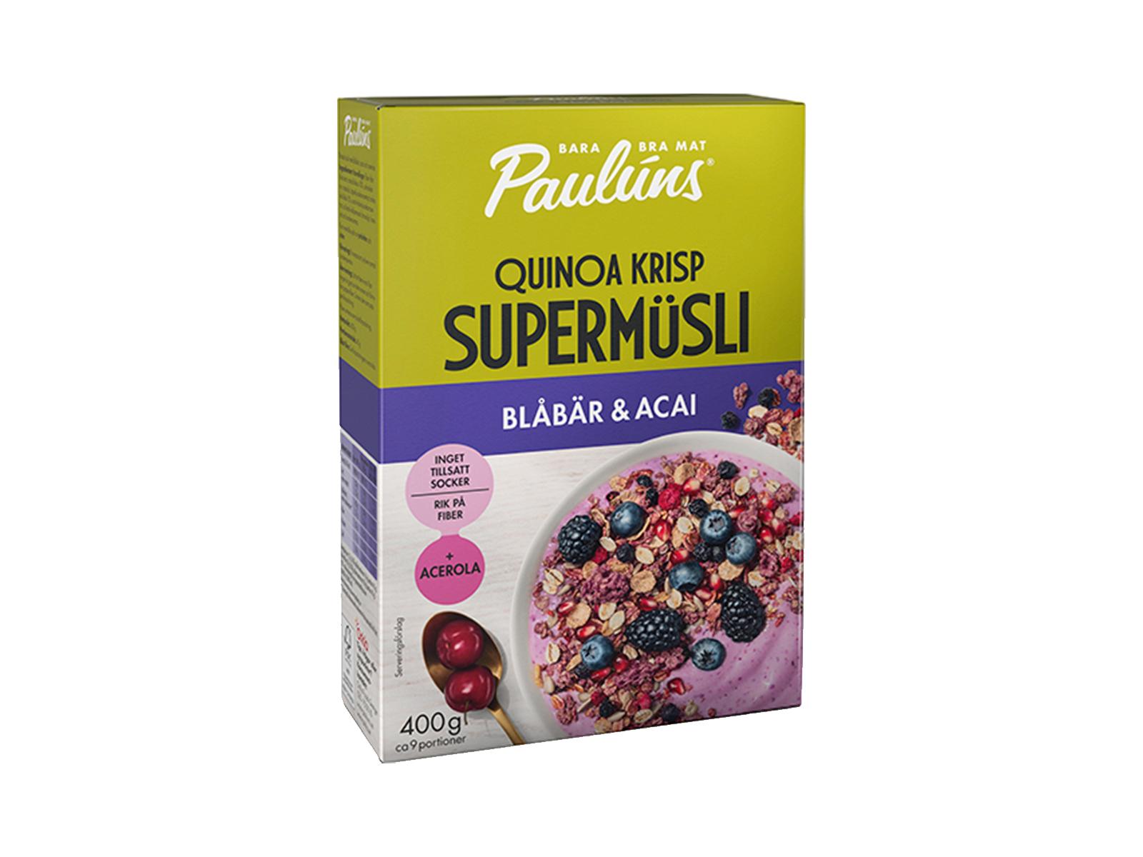 Paulúns härligt krispiga Supermüsli Blåbär & Acai.