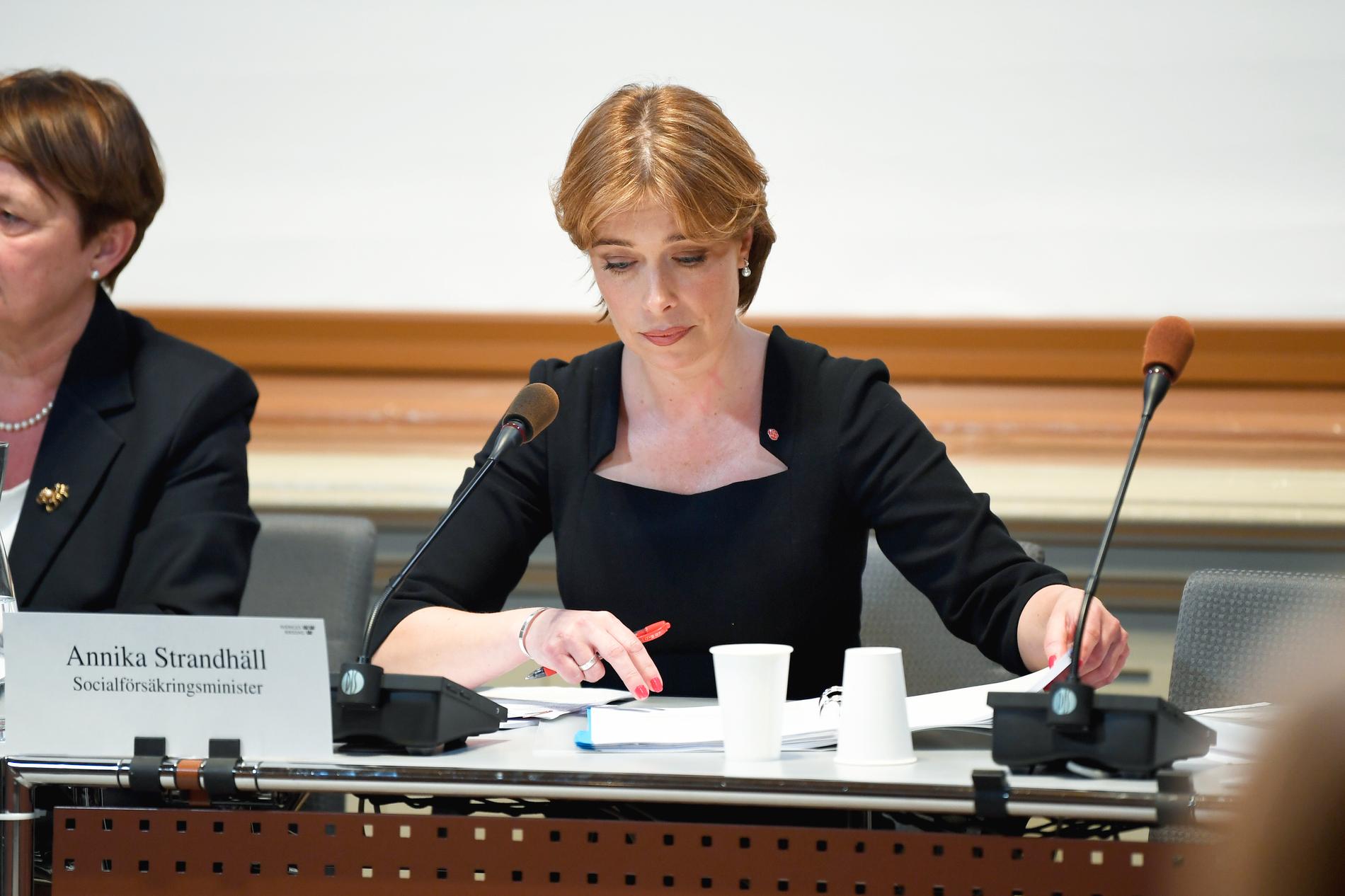 Socialförsäkringsminister Annika Strandhäll frågas ut i KU. Arkivbild.