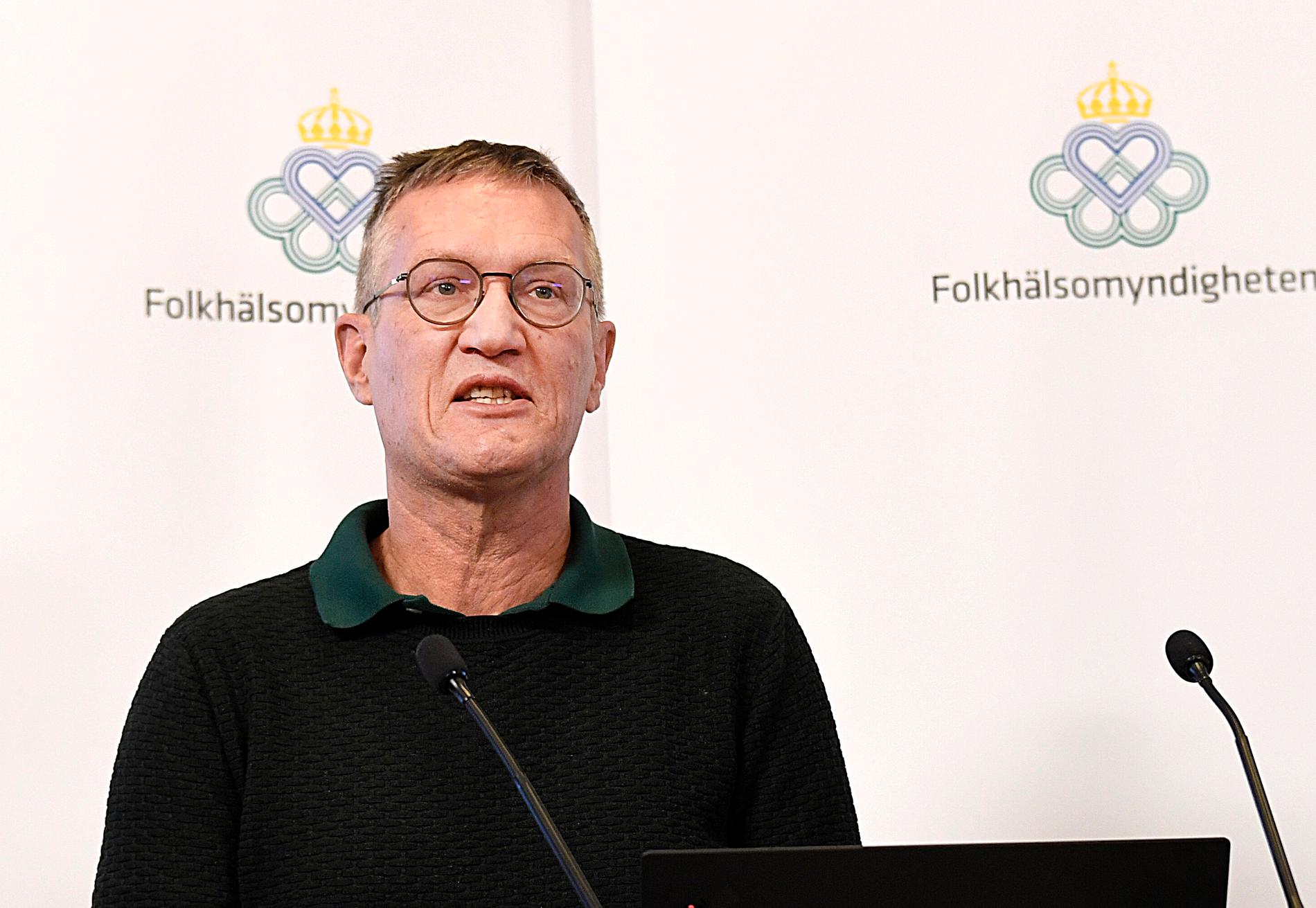  Statsepidemiolog Anders Tegnell vid onsdagens presskonferens om coronaviruset covid-19 på Folkhälsomyndigheten.