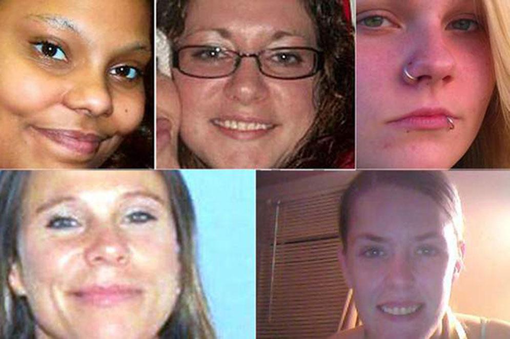 Fem av de försvunna och döda kvinnorna i Ohio. Från vänster Tameka Lynch, Charlotte Trego, Shasta Himelrick, Wanda Lemons och Tiffany Sayre.