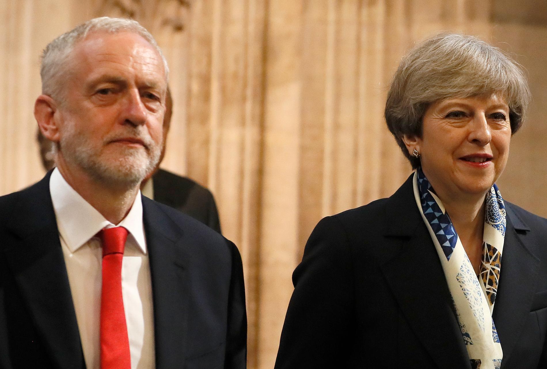Jeremy Corbyn och Theresa May. Arkivbild.