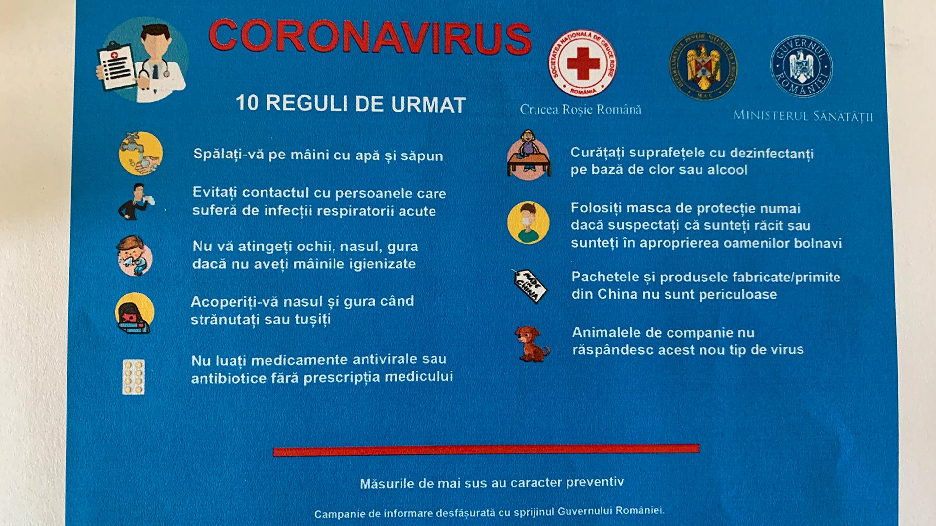 Det flygblad som rumänska ambassaden har tagit fram för att informera om coronaviruset.
