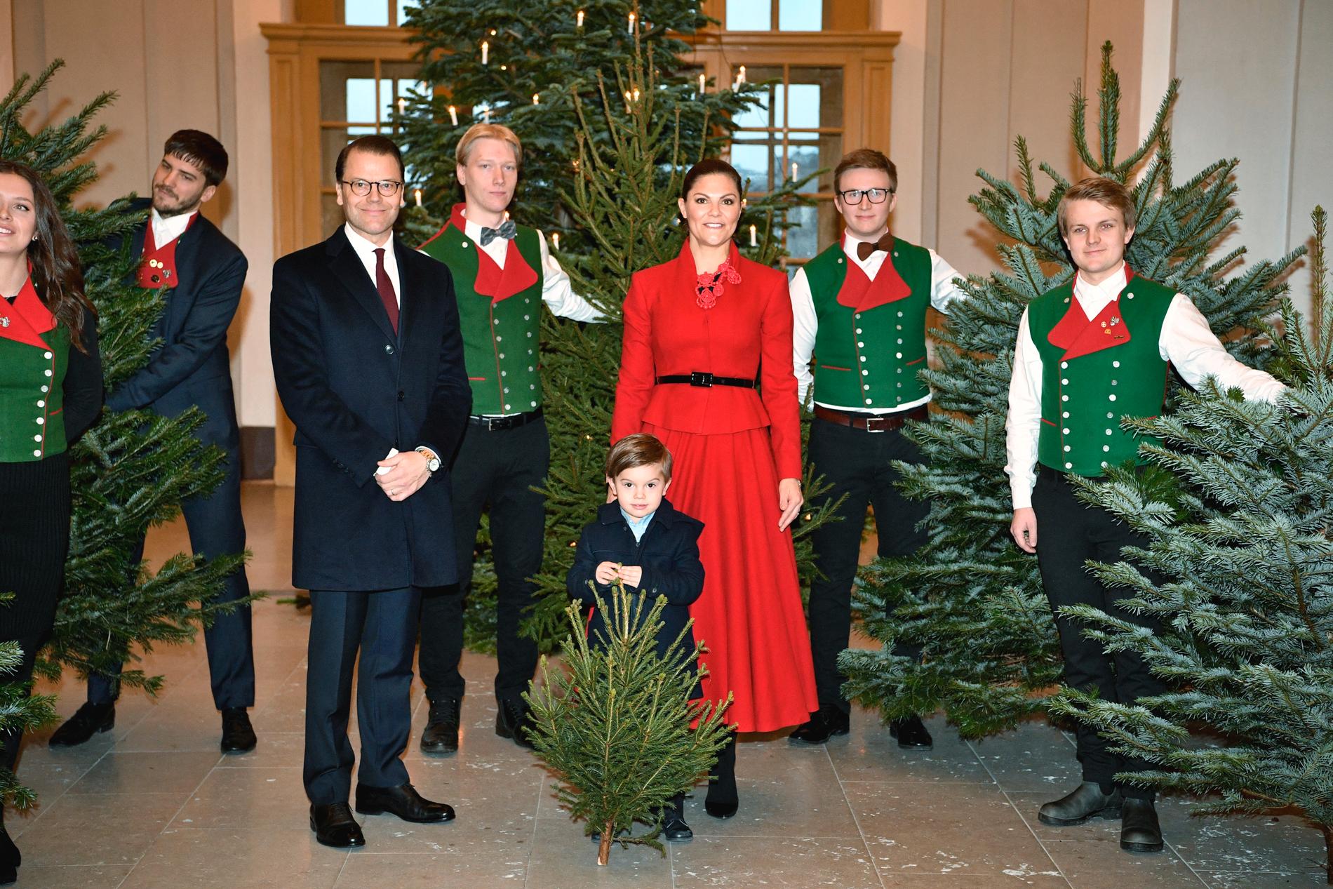 Daniel, Victoria och Oscar tog emot de kungliga julgranarna på Slottet 2019. 