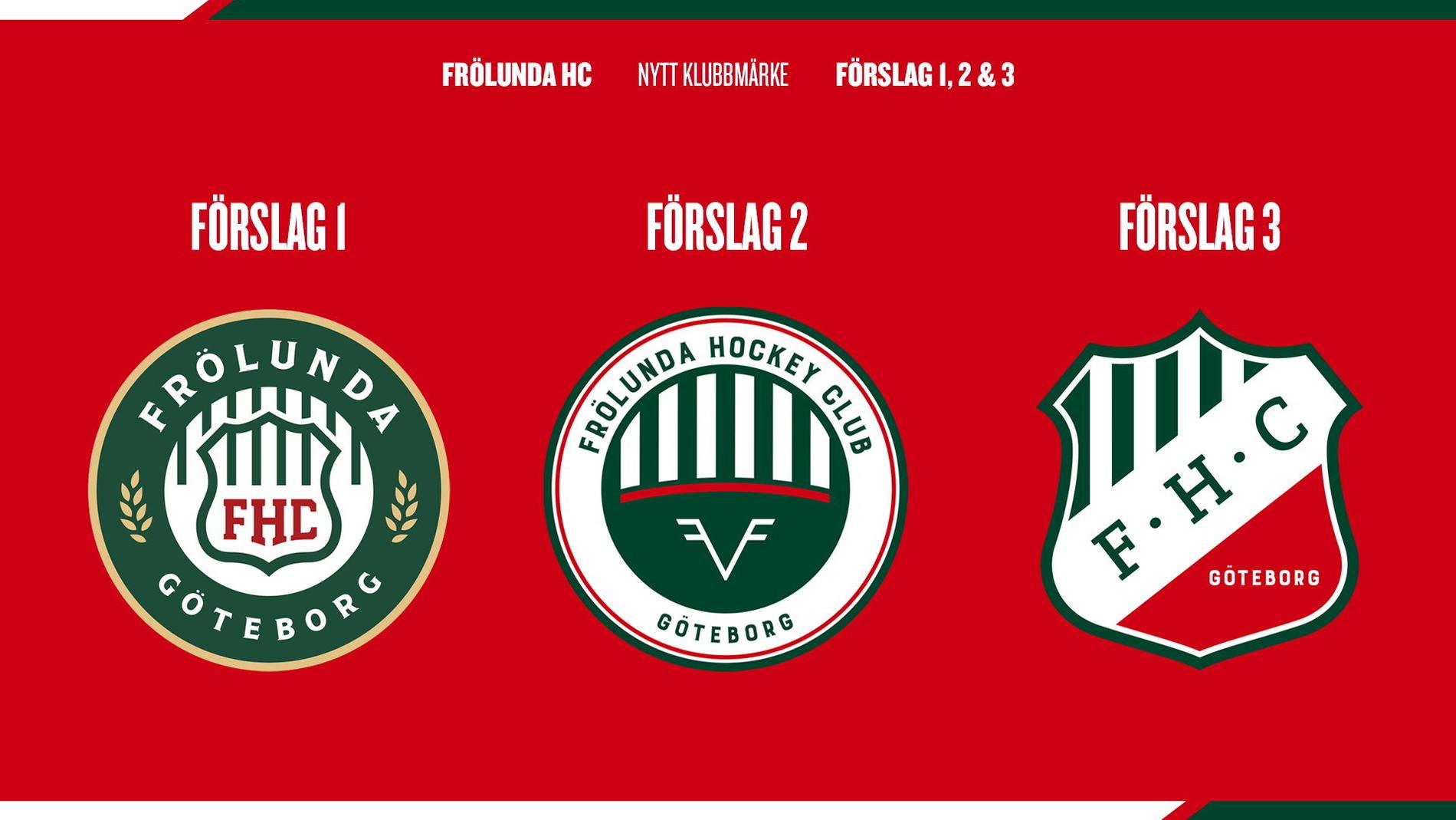 Här är de tre förslagen på Frölundas nya klubbmärke.