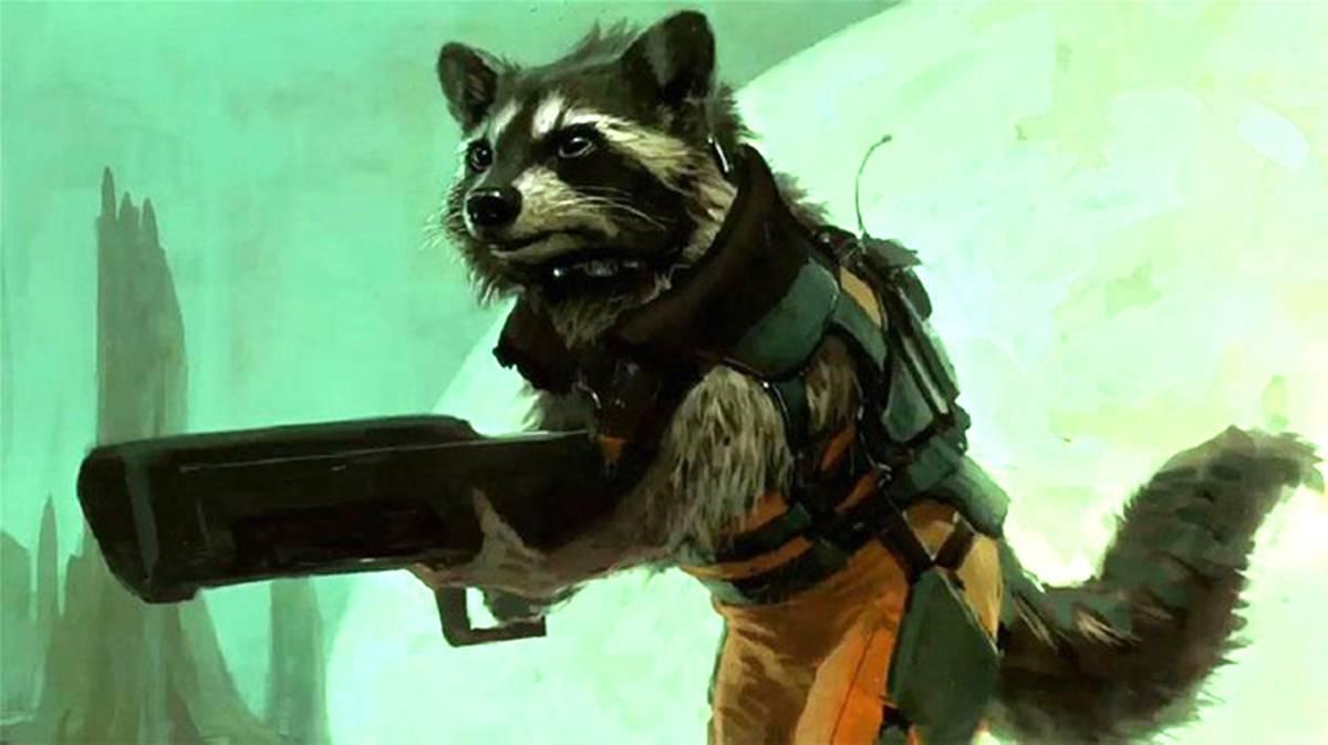 Artwork som ger en föraning om hur Rocket Raccoon kommer att se ut i ”Guardians of the galaxy”.