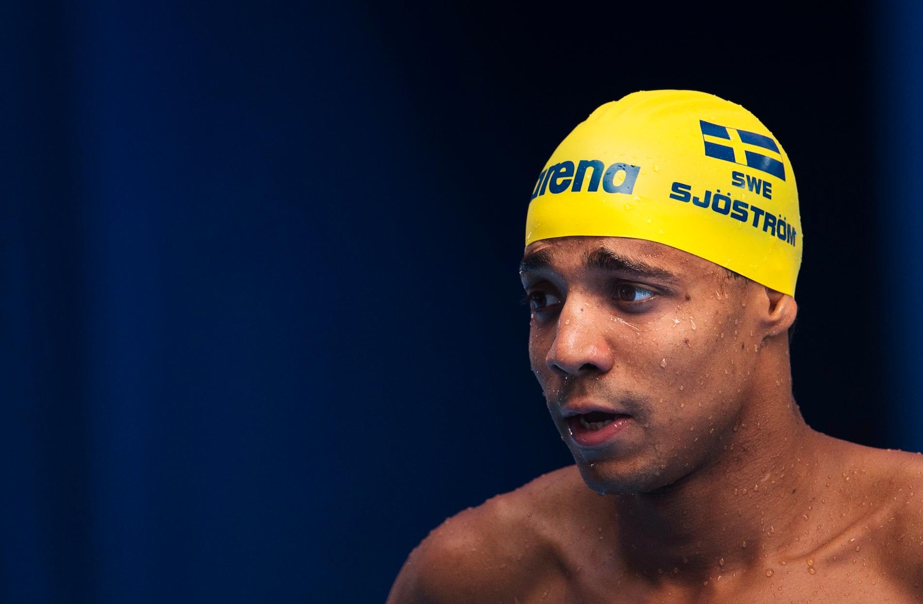 Simon Sjödin efter att ha tävlat i kvalet på 200 meter individuell medley under dag fyra av sim-VM.