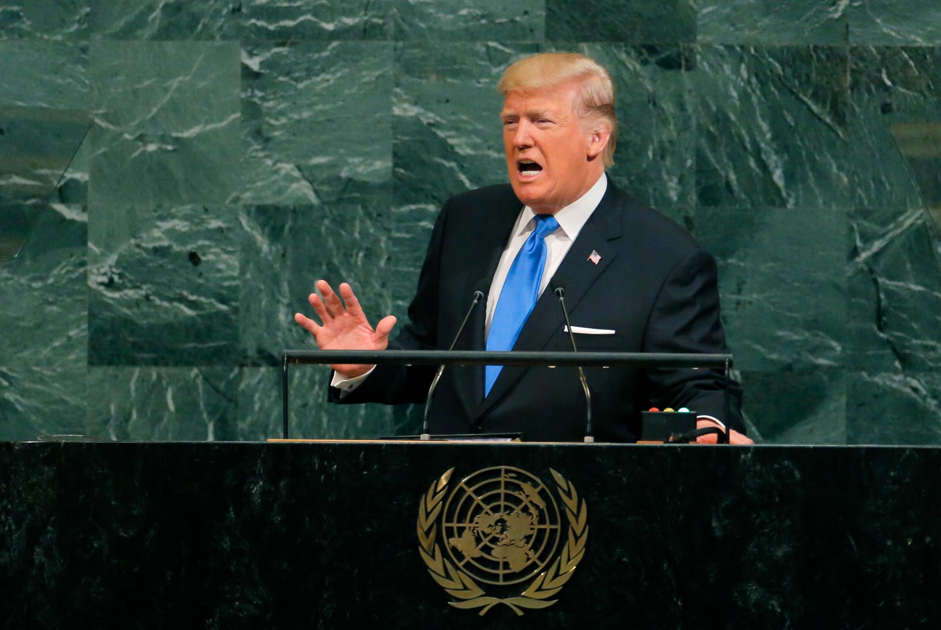 Donald Trump under sitt första tal i FN. 