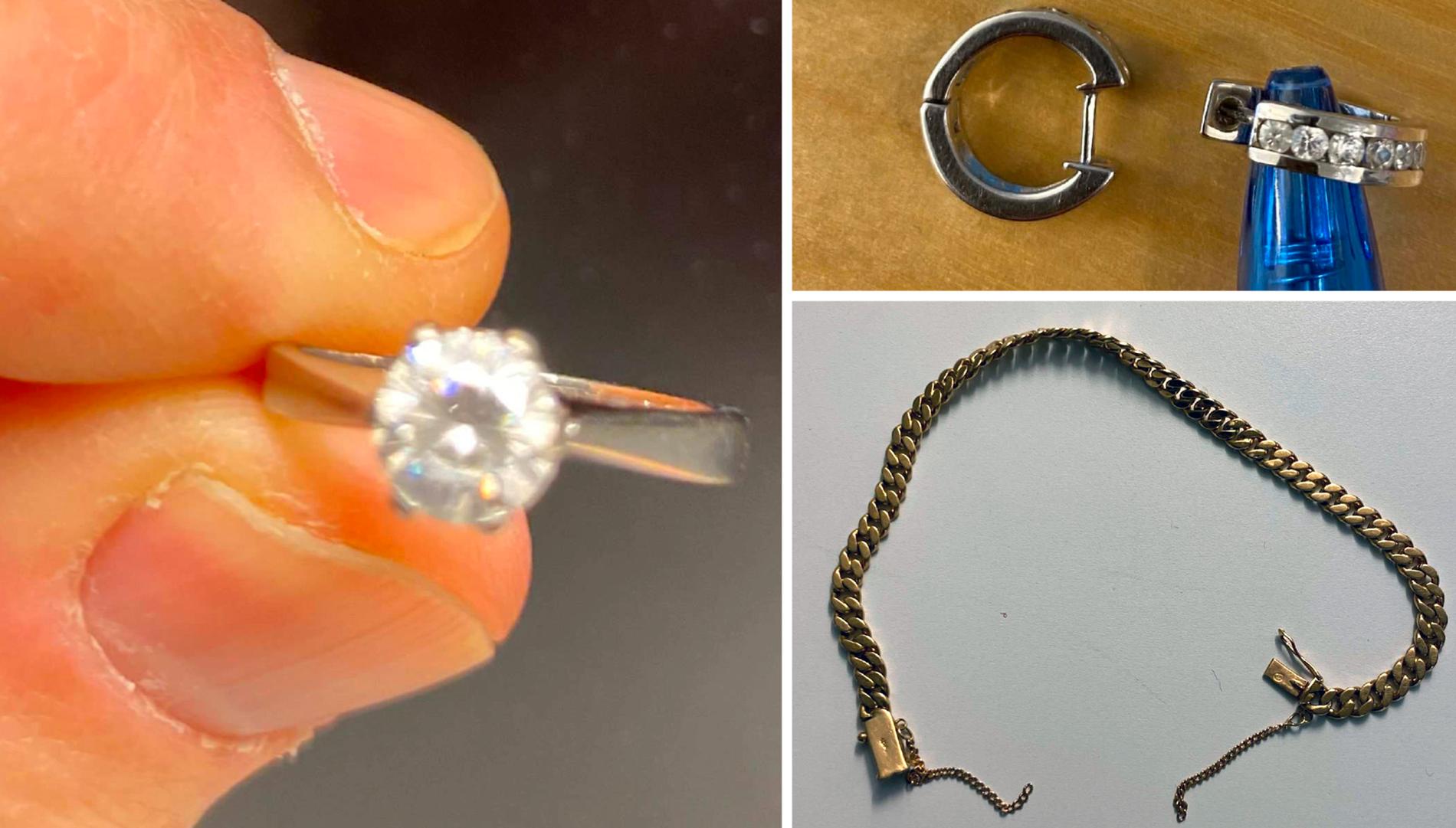 Ringen, armbandet och örhängena som hemtjänstkvinnan stal av den nästan 100 år gamla kvinnan.
