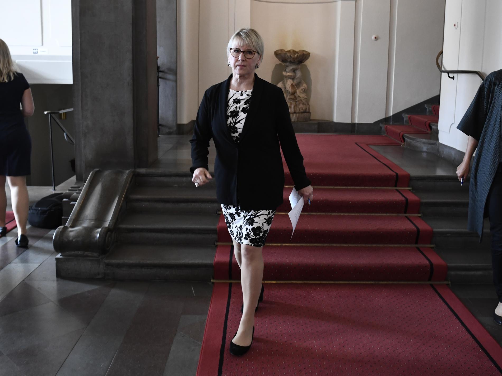 Margot Wallström håller pressträff