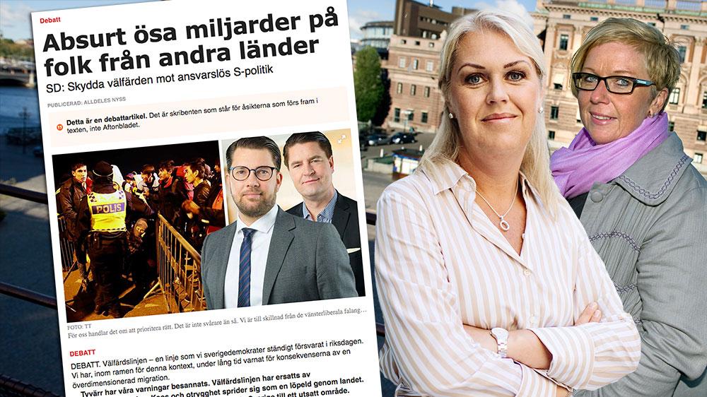Nu påstår Sverigedemokraternas Jimmie Åkesson och Oscar Sjöstedt att även de står upp för välfärden. Det är inte första gången SD:s partiledning skarvar med sanningen, skriver  Lena Hallengren och Annelie Karlsson (S).