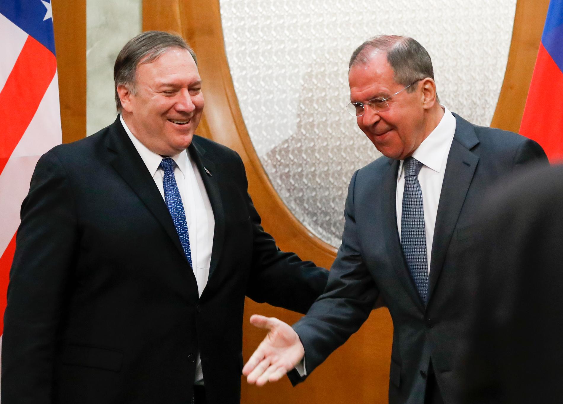 USA:s utrikesminister Mike Pompeo och Rysslands utrikesminister Sergej Lavrov.