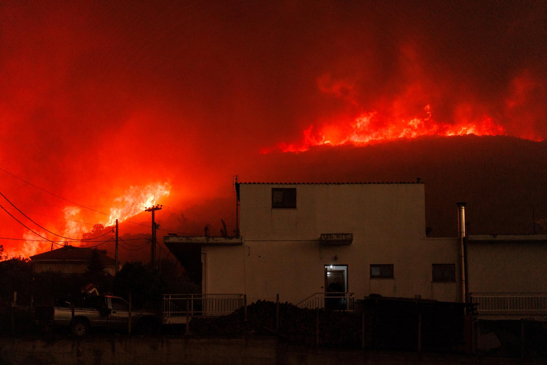 En skogsbrand utanför Alexandroupolis i nordöstra Grekland, bild från måndagen.