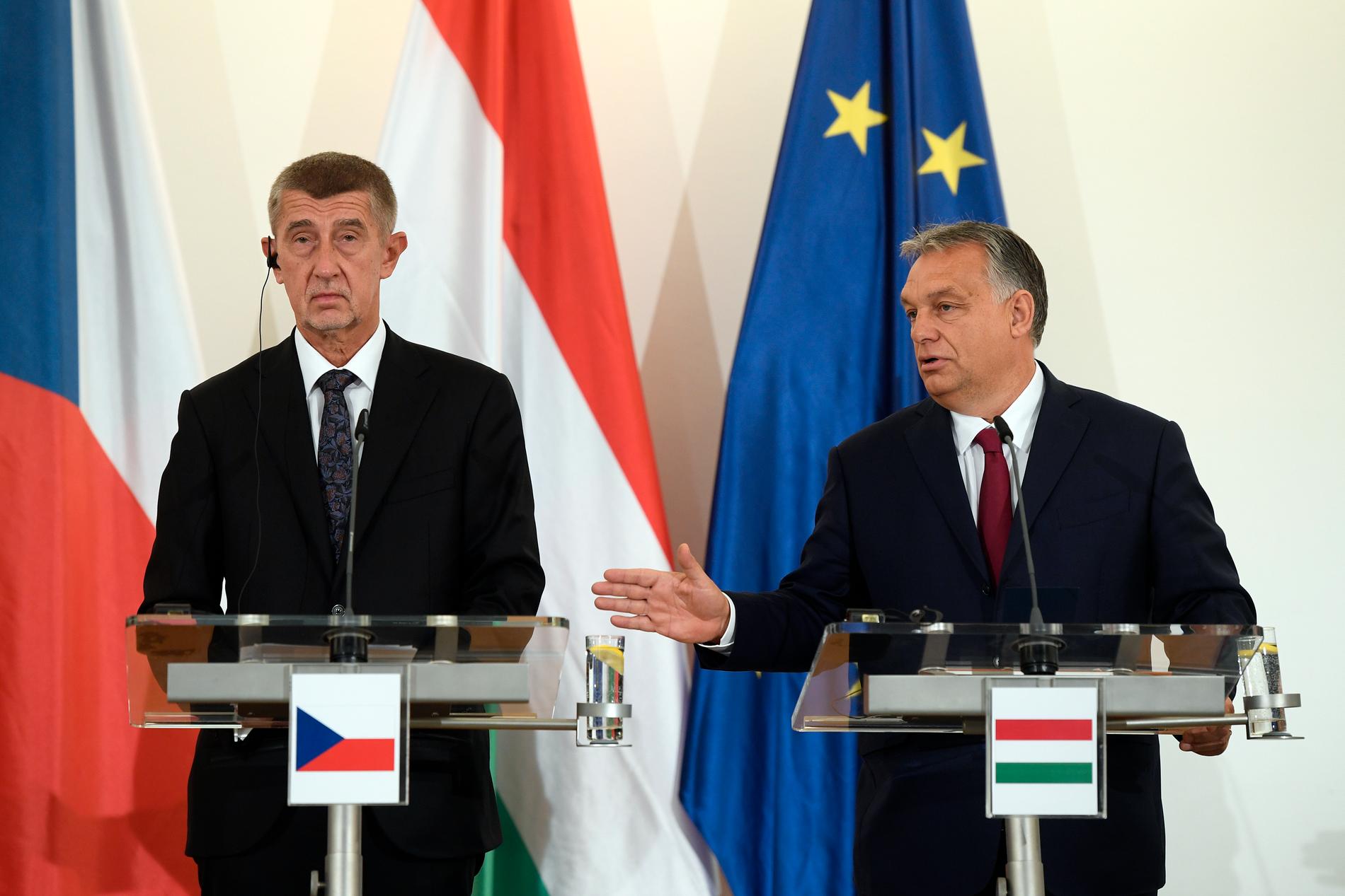 Tjeckiens premiärminister Andrej Babis och Ungerns Viktor Orbán kämpar för en EU-budget med mer pengar i regionalstöd. Arkivbild.