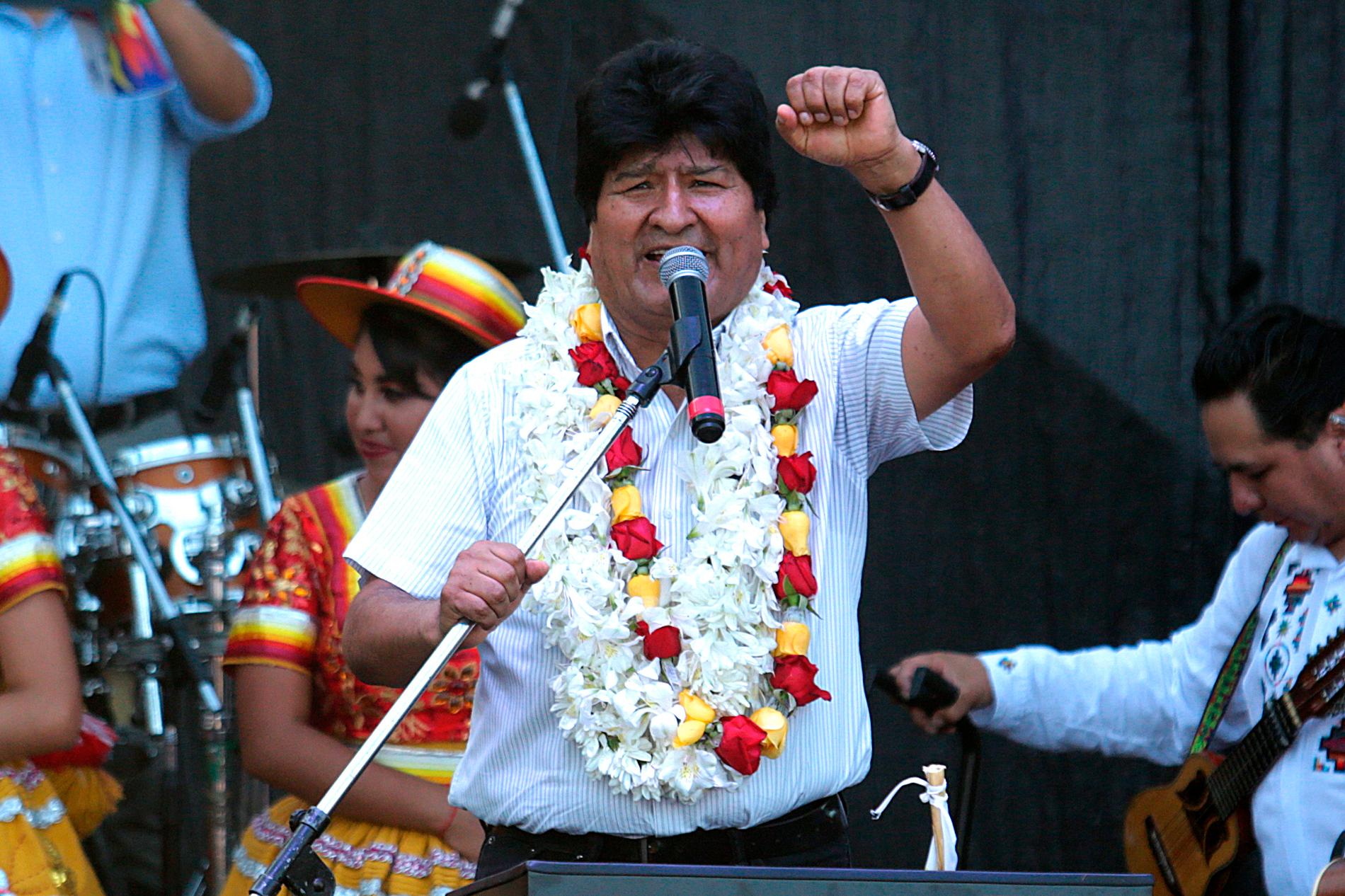 Bolivias tidigare president Evo Morales talar vid en demonstration i Buenos Aires i Argentina den 22 januari.