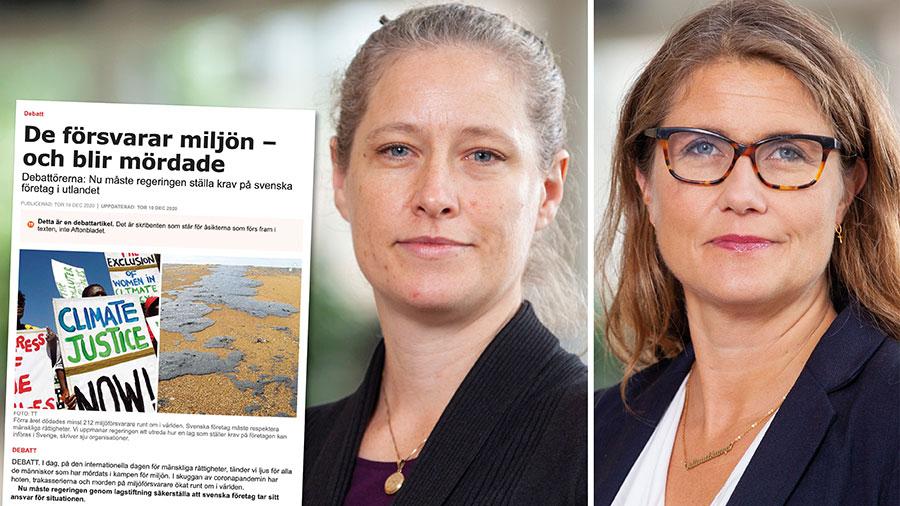Vi anser att Sverige ska vara en tydlig röst i EU för en företagslag om mänskliga rättigheter och miljö, skriver Amanda Palmstierna och Janine Alm Ericson.