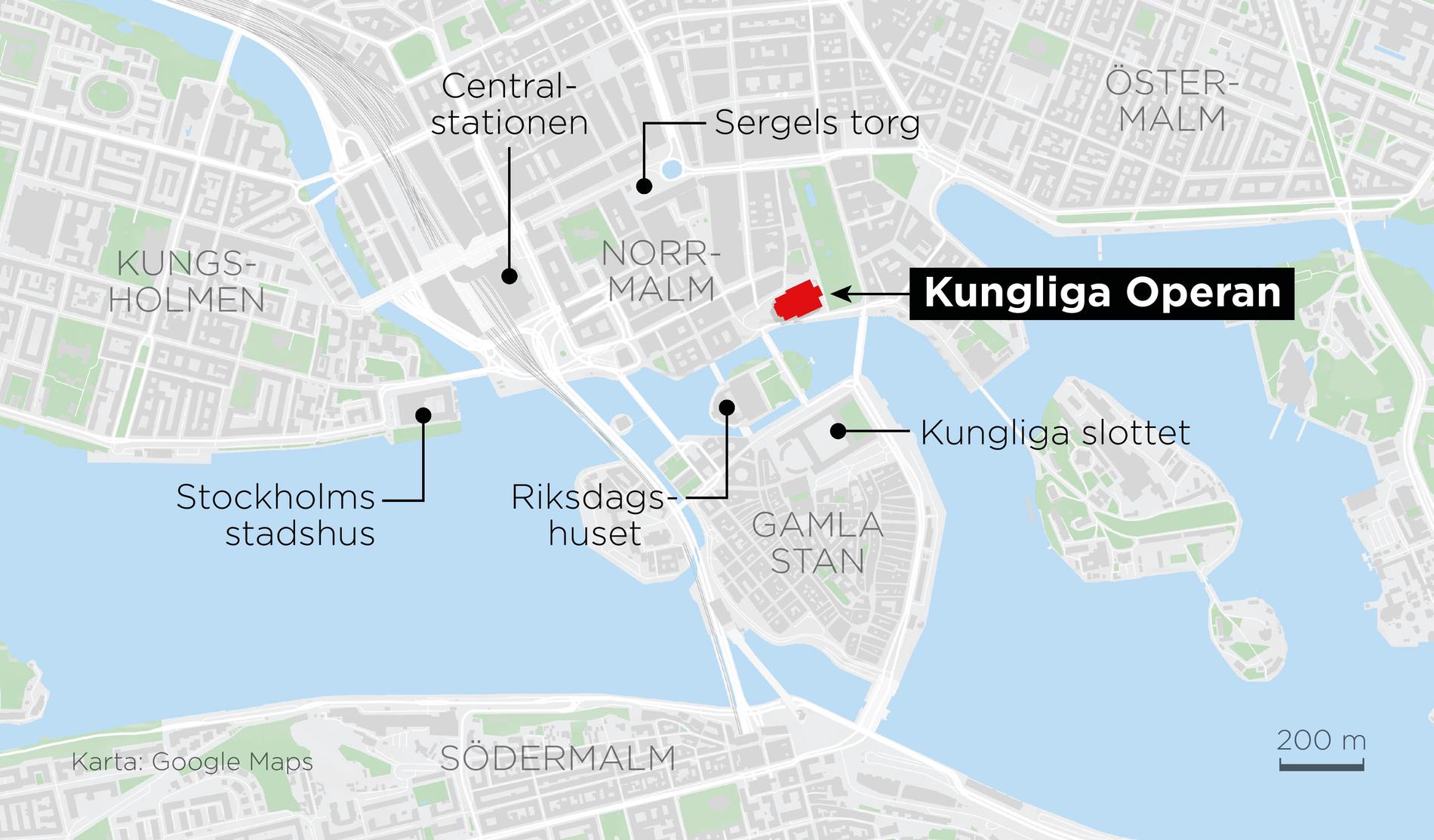 Kartan visar centrala Stockholm och Kungliga Operan.