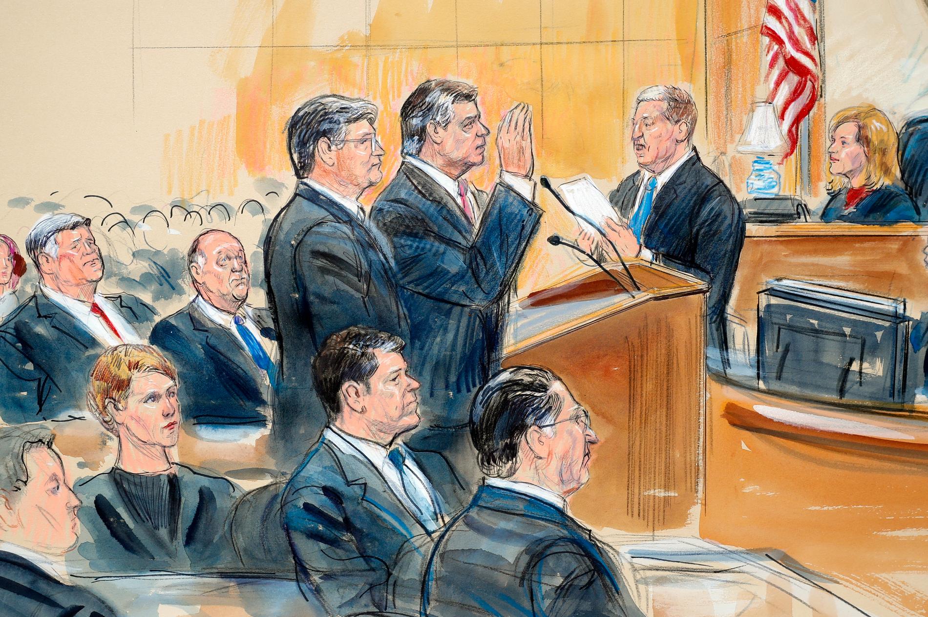 Teckningen visar Paul Manafort i en domstol i Washington i september.