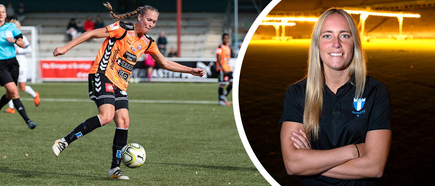 Kristianstads Therese Ivarsson (t v) och Malmö FF:s Beatrice Andersson är systrar. På lördagen möttes de för första gången som motståndare i varsitt lag.