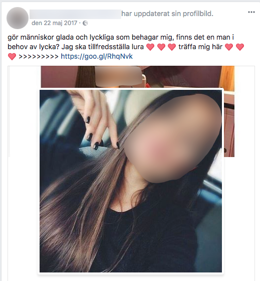Flera av de andra kontona som fejkkontot är vän med är porrkonton som försöker locka svenska Facebookföljare.