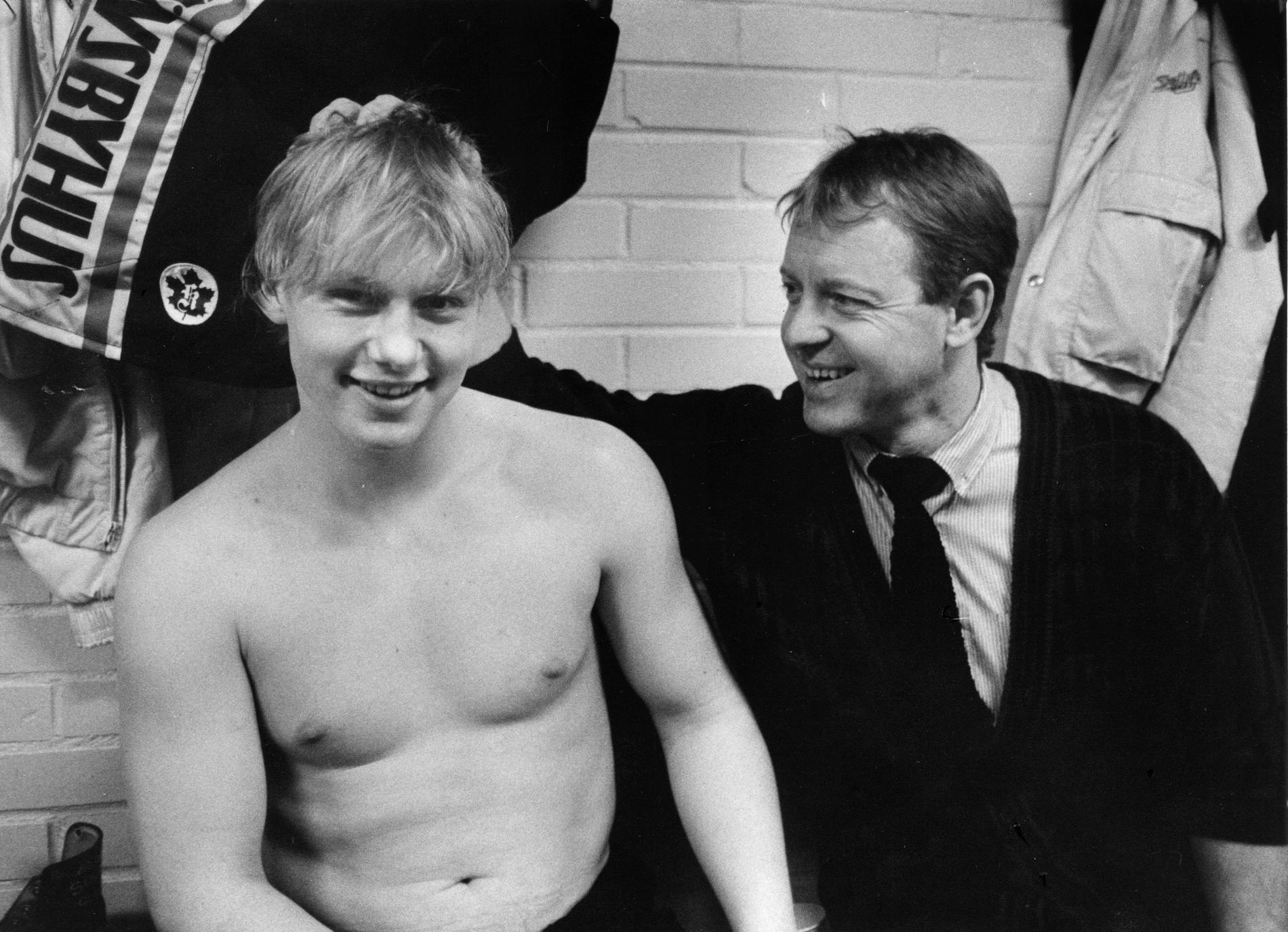 Robert Larsson och tränaren Christer Abrahamsson 1985.