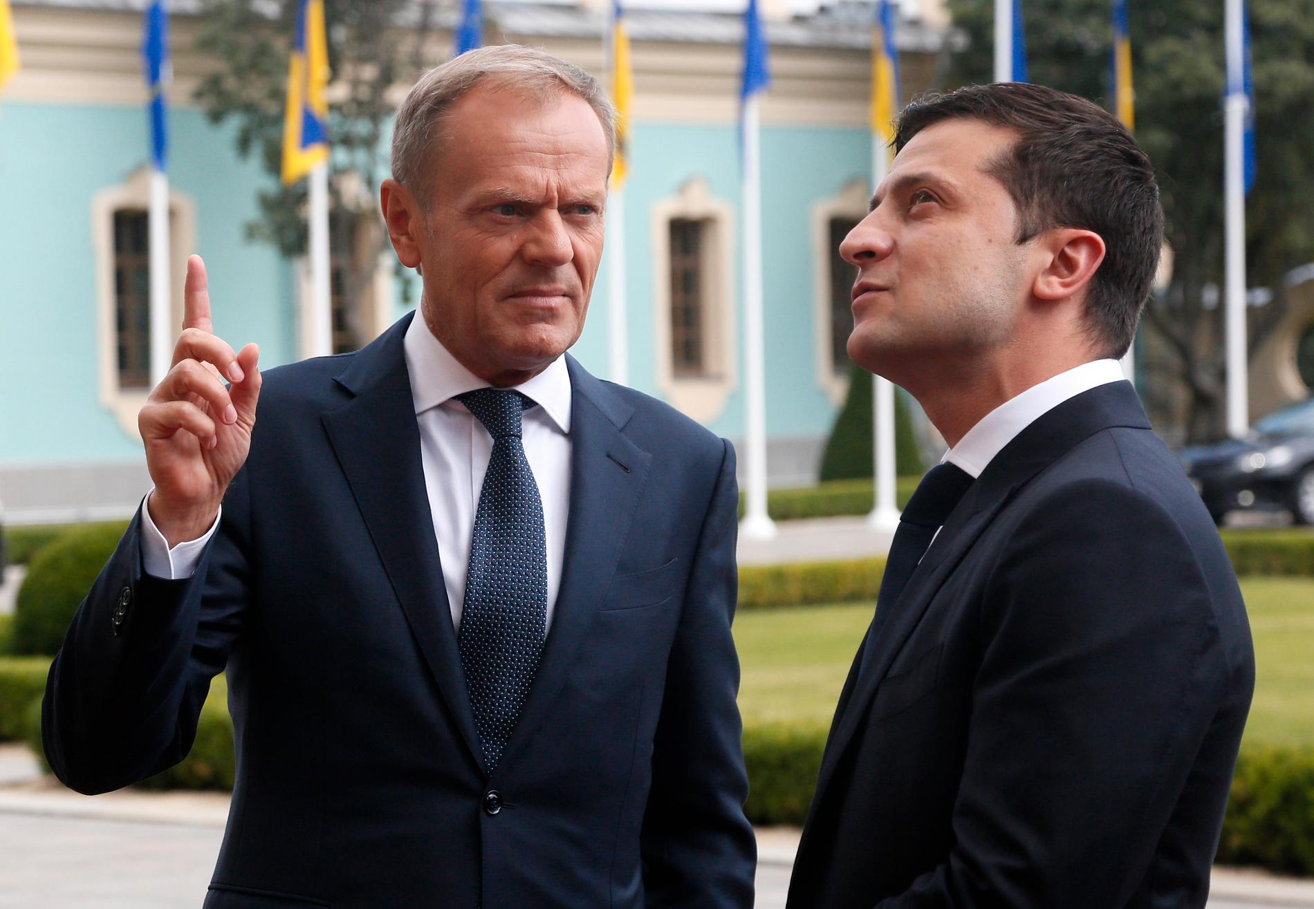 EU:s permanente rådsordförande Donald Tusk på besök hos Ukrainas nye president Volodymyr Zelenskyj.