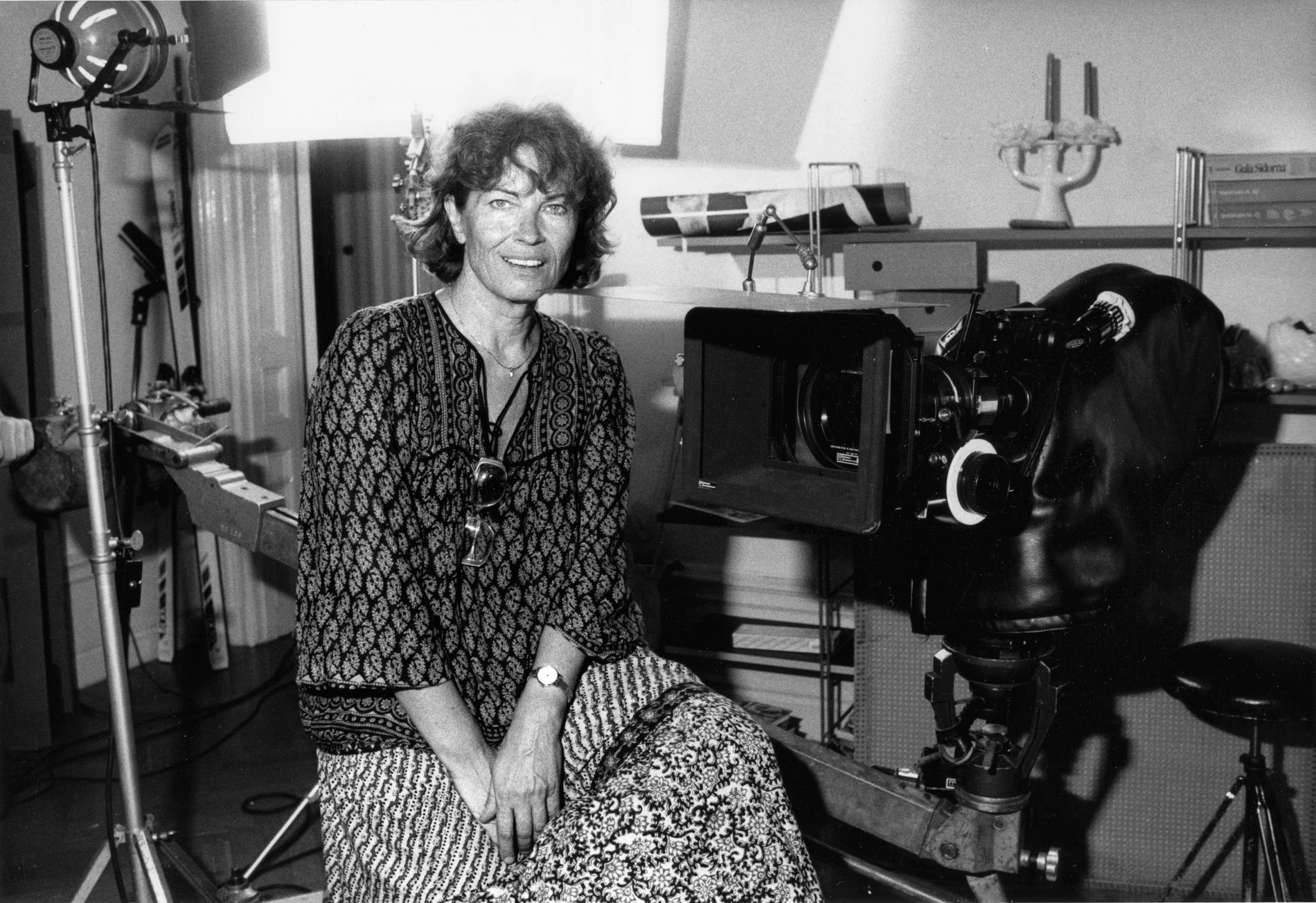Gunnel Lindblom under filminspelningen av ”Några sommarkvällar på jorden” 1986.