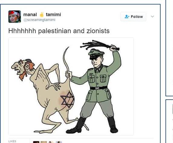 Den palestinska människorättskämpen Manal Tamimi har kritiserats för inlägg i sociala medier som är antisemitiska och uppmanar till våld mot israeler. 
