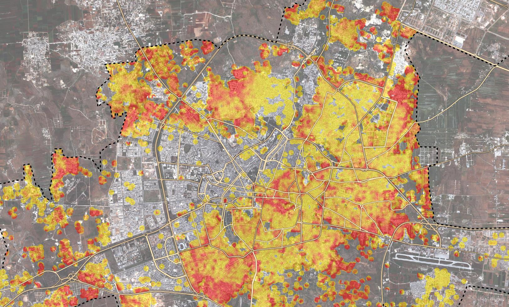 Karta som visar antalet byggnader som förstörts i Aleppo.