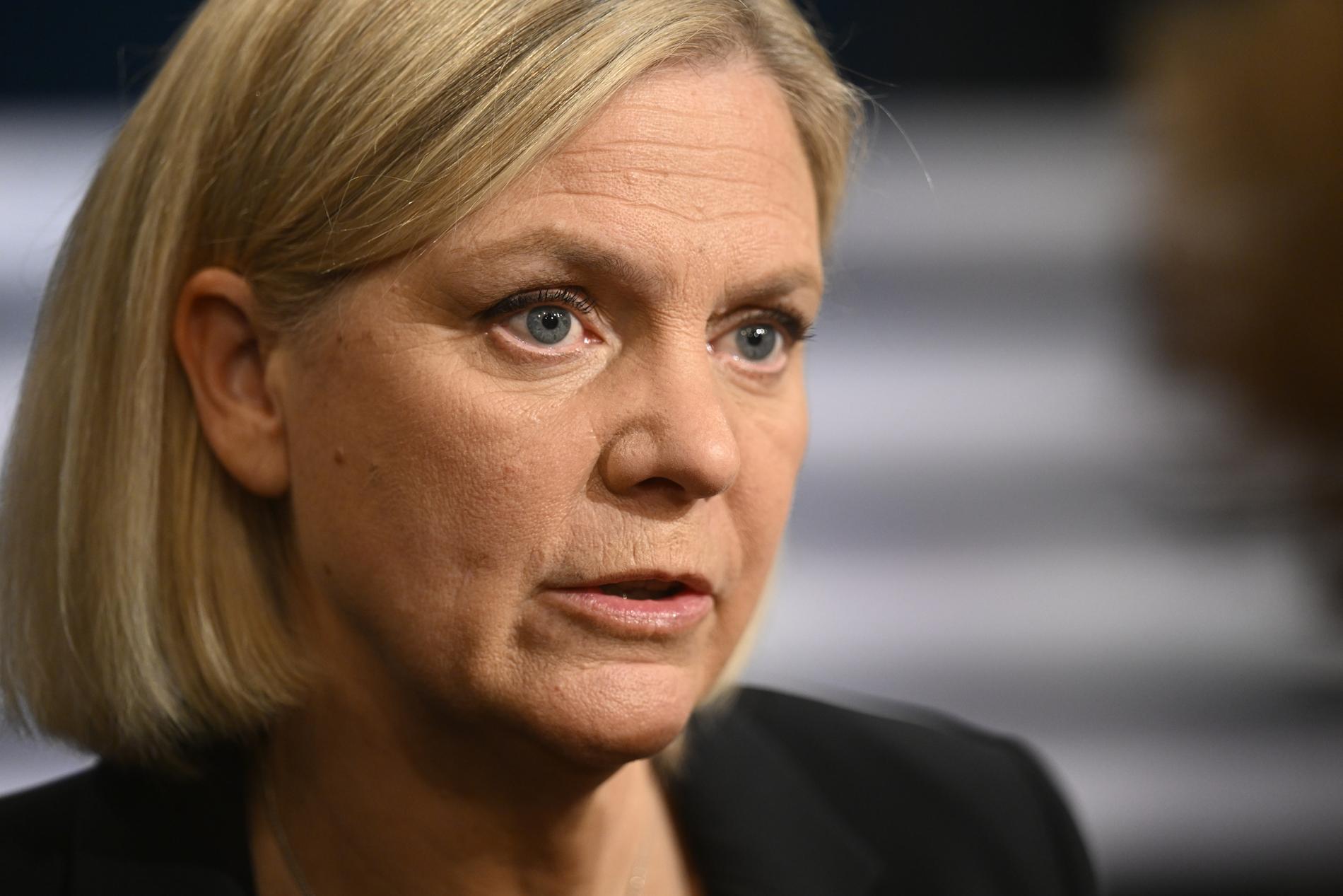 S-ledaren Magdalena Andersson under förra veckans partiledardebatt i SVT:s Agenda.