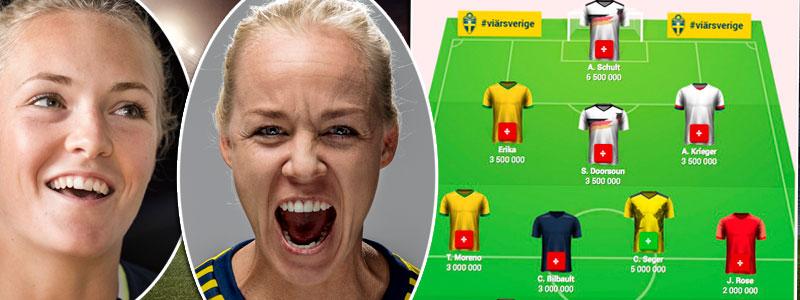 Blågults Magdalena Eriksson och Caroline Seger välkomnar Sportbladets managerspel ”VM-elvan”.