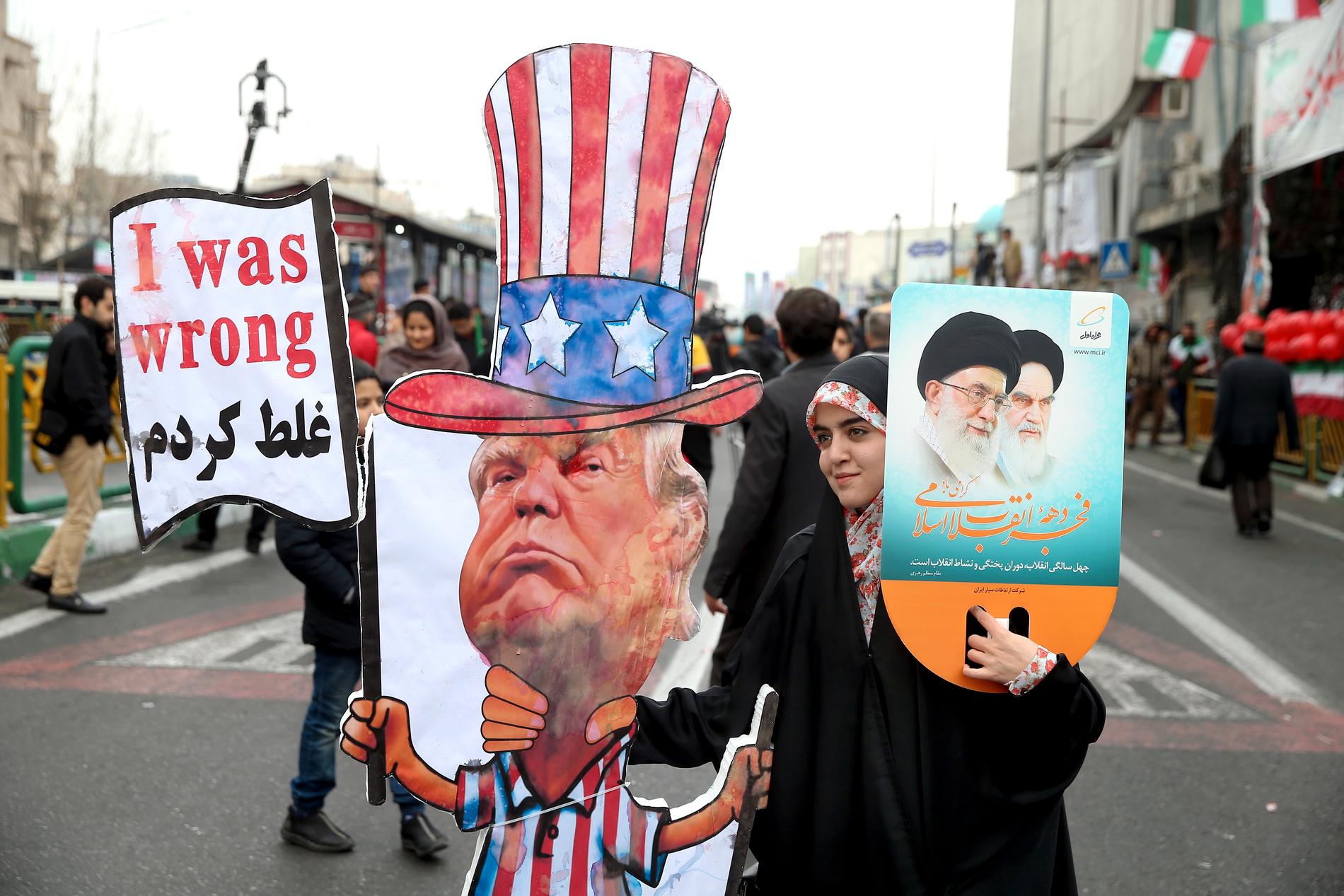 En protest i USA i februari mot att president Donald Trump drog sig ur det globala kärnenergiavtalet med Iran.