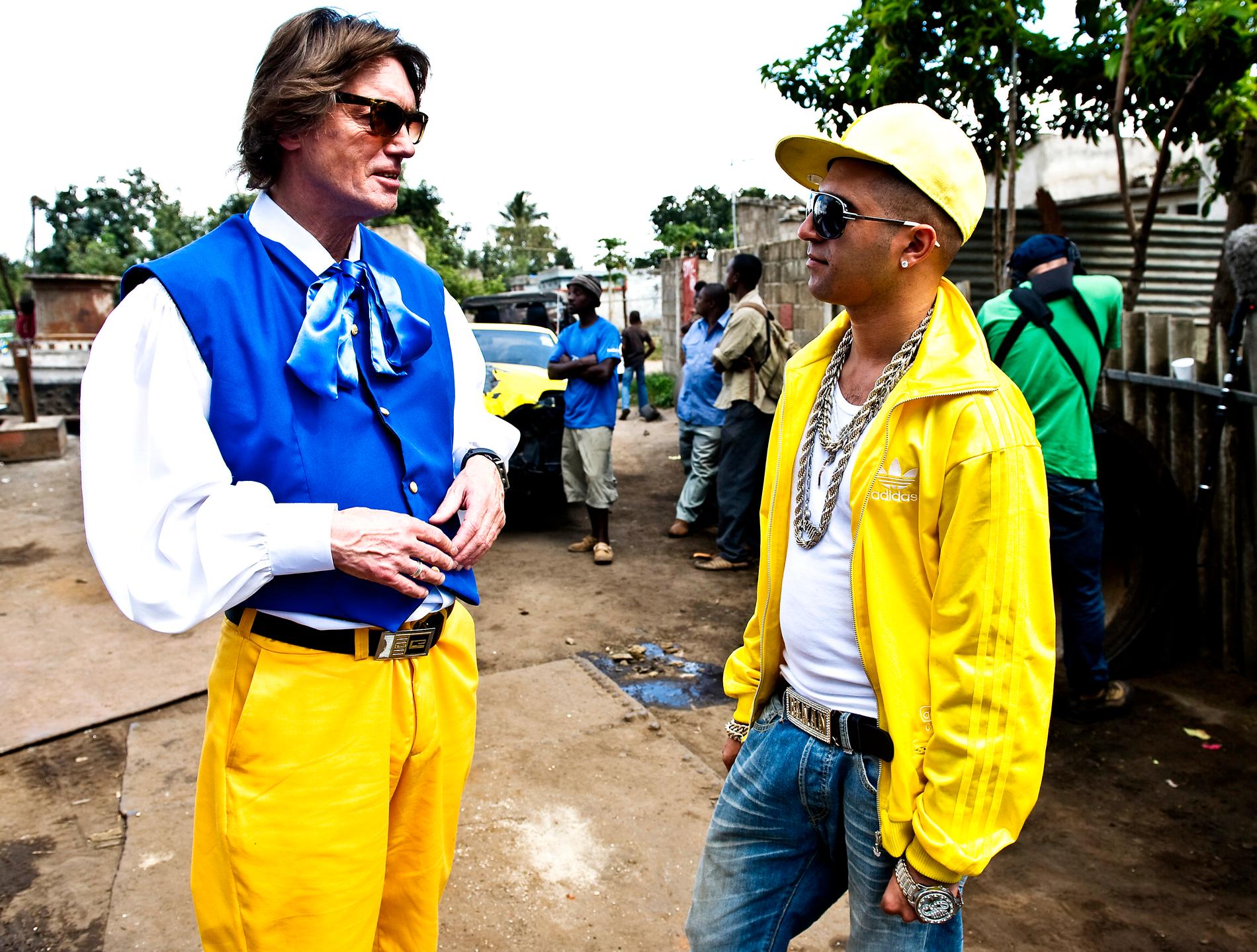 Johannes Brost och Sean Samadi, Sean Banan vid filminspelning av Seanafrika