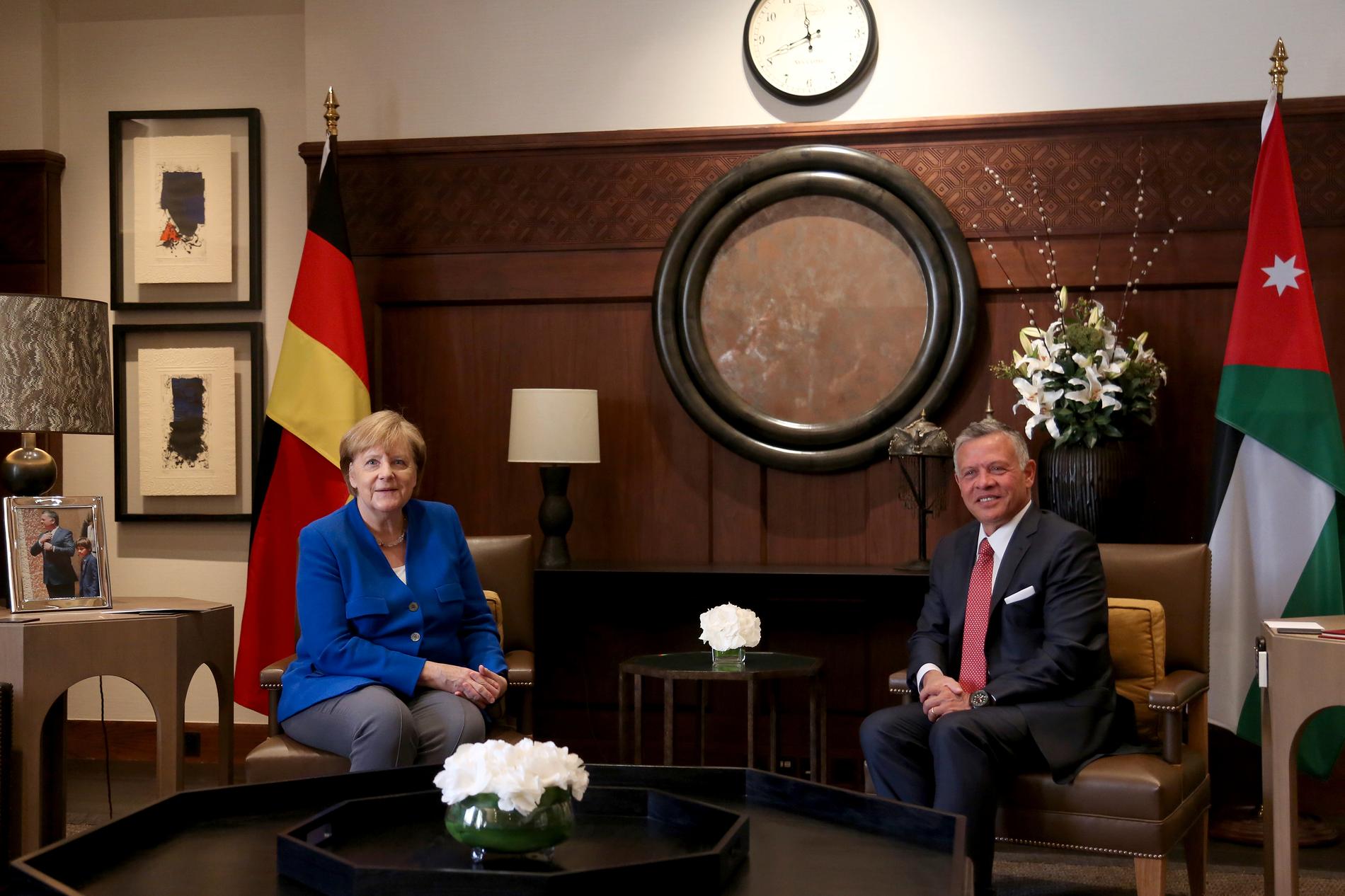Tysklands förbundskansler Angela Merkel och Jordaniens kung Abdullah.