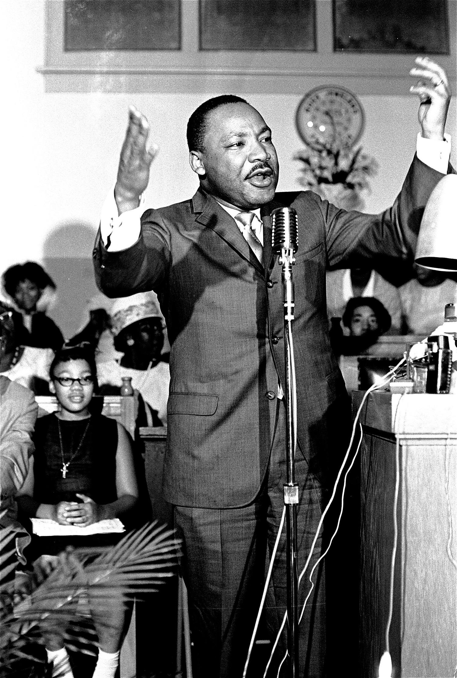 Medborgarrättskämpen Martin Luther King. Han mördades den 4 april i Memphis, Tennessee.