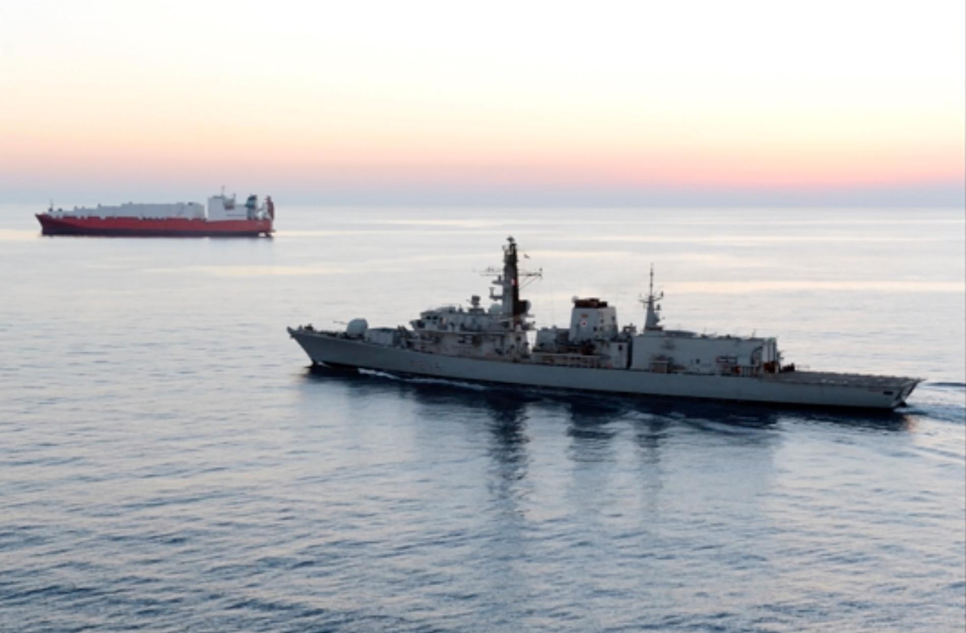 Fartyget HMS Montrose från den brittiska flottan ingrep för att förhindra beslagtagandet av oljetankern, enligt den brittiska regeringen. Arkivbild på fartyget från 2014.