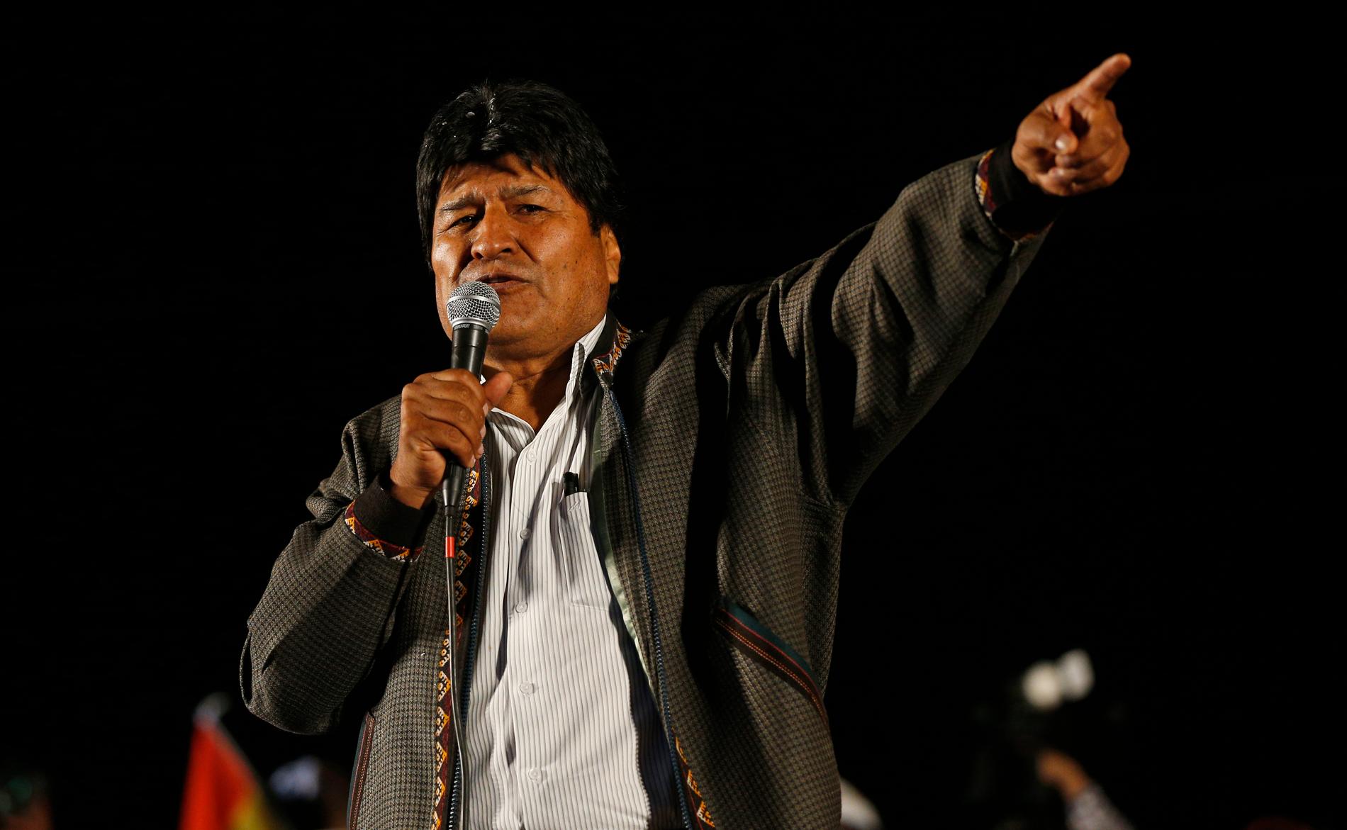 Evo Morales vid sin valdemonstration på måndagen.