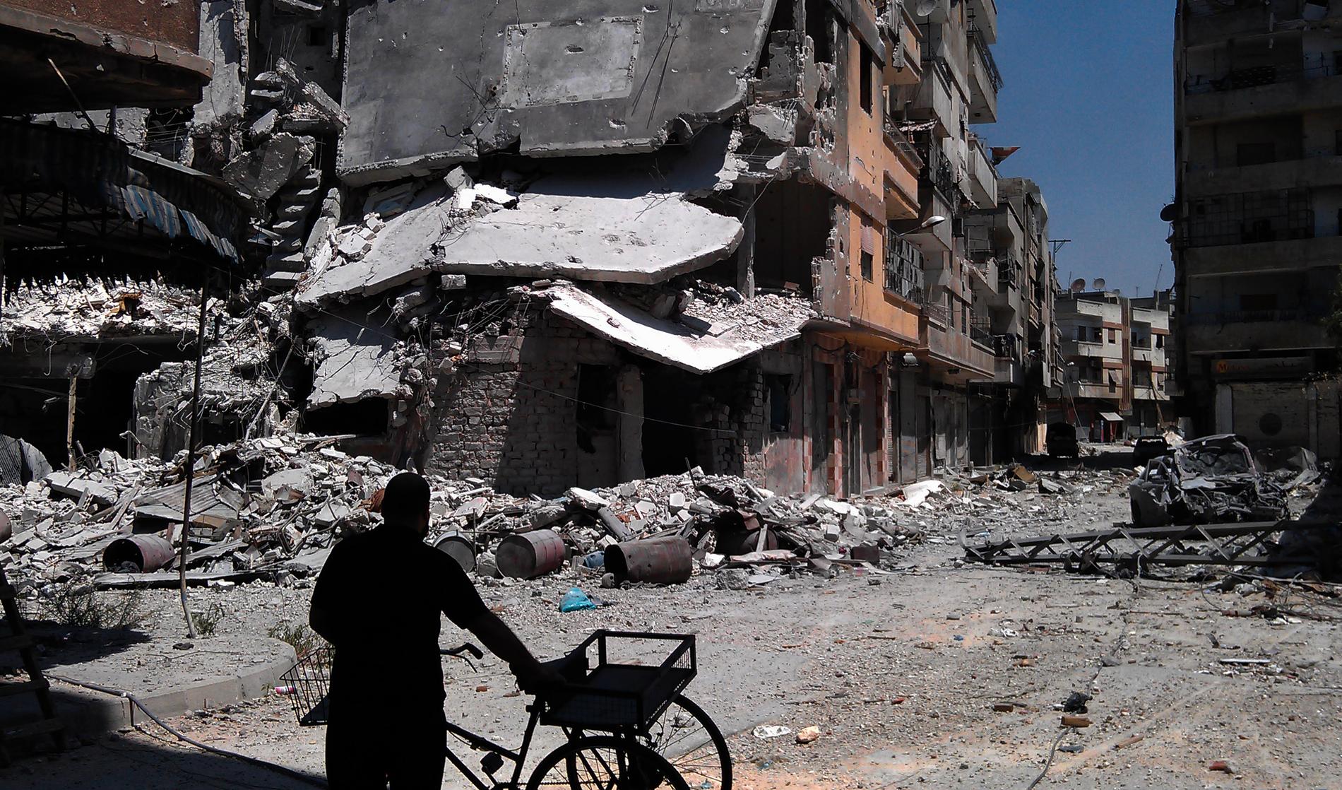 Förödelse i Homs i västra Syrien i augusti 2012.