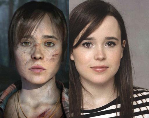 Ellen Page och (till vänster) hennes digitala alter ego i kommande ”Beyond: Two souls”.